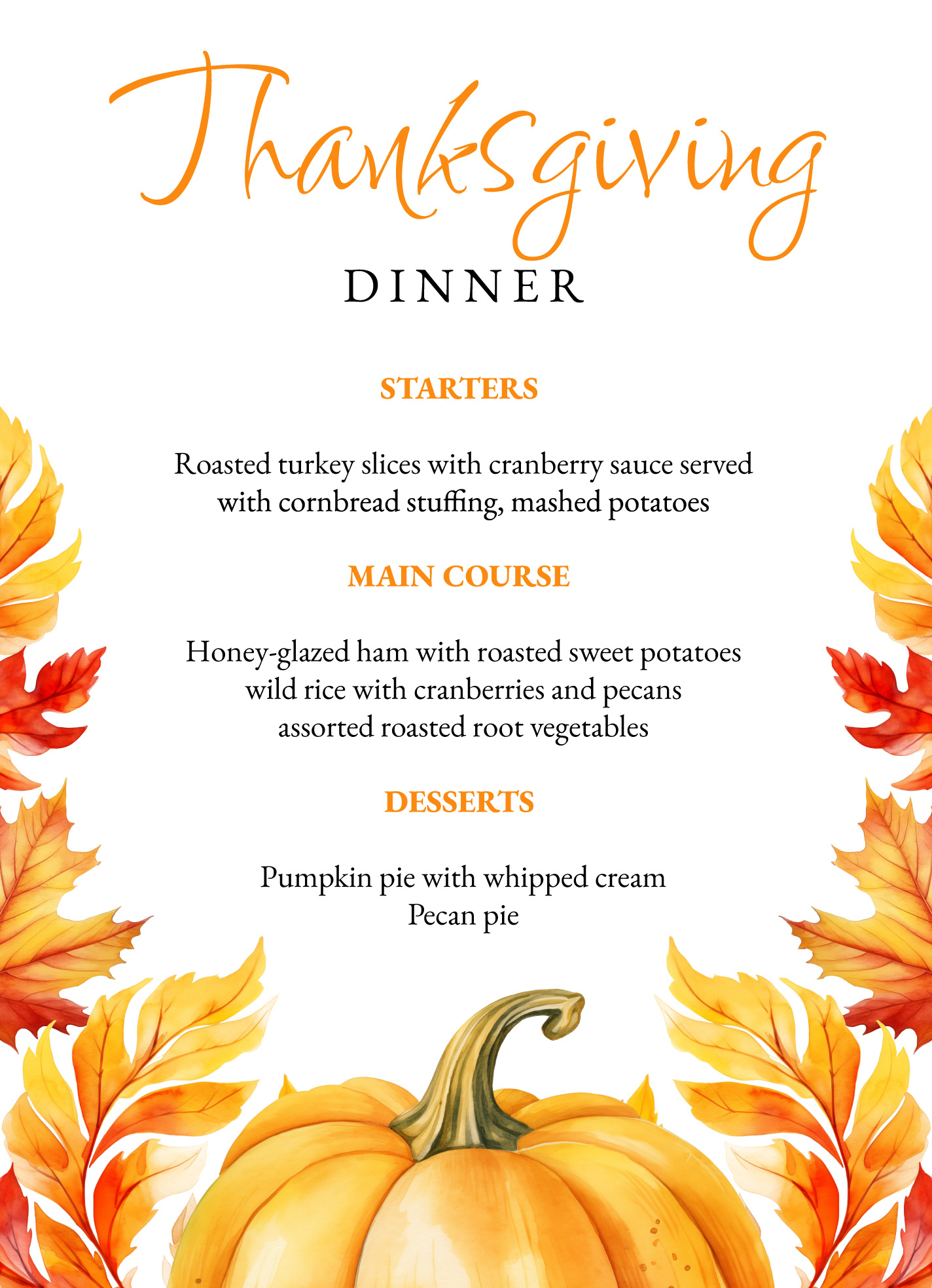 Thanksgiving Menu Free Google Docs Template - Gdoc.io with regard to Free Thanksgiving Dinner Menu Templates