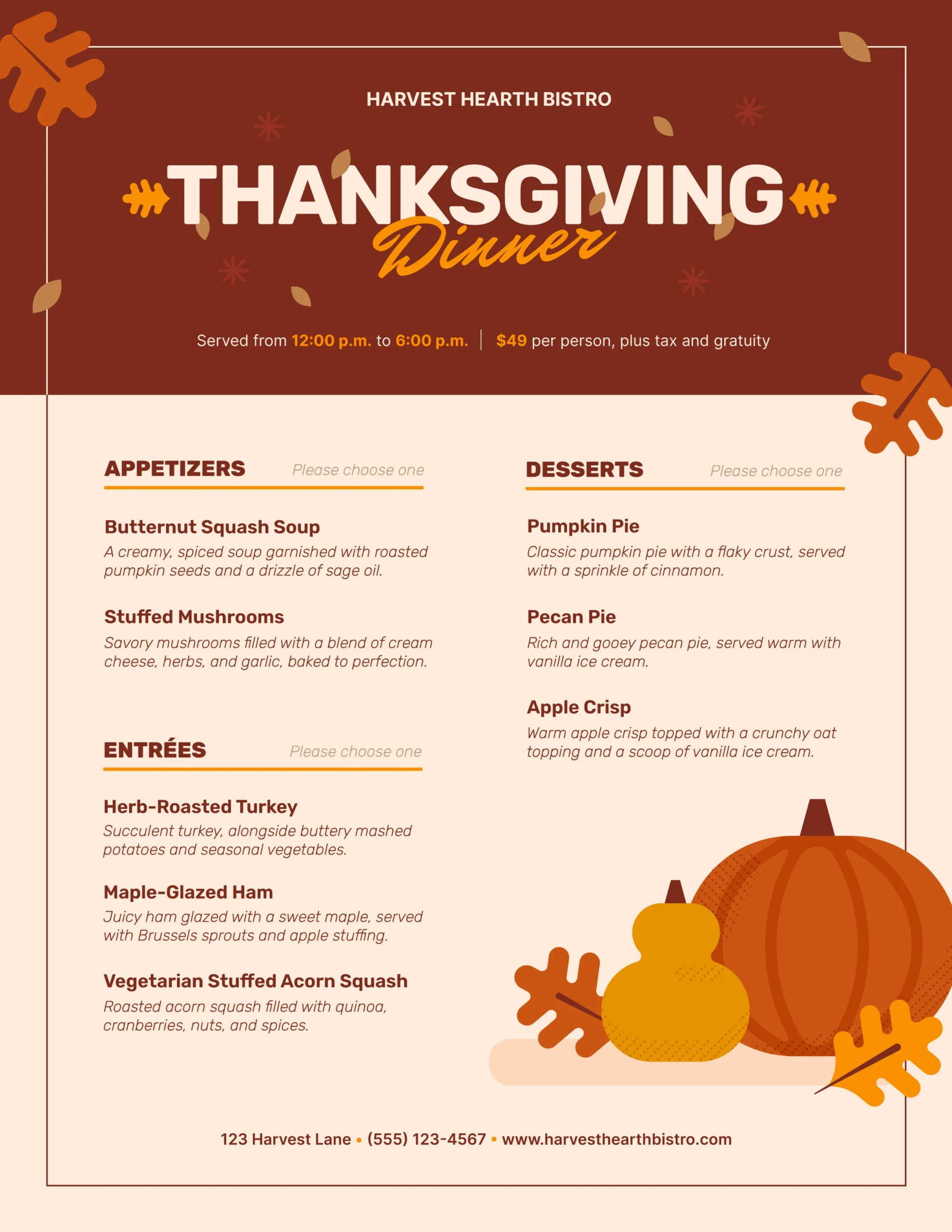Thanksgiving Menu Template: Design Ideas For Your Restaurant for Microsoft Word Thanksgiving Menu Template