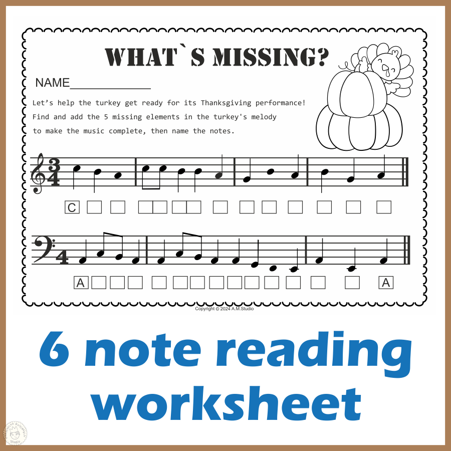 Thanksgiving Music Activities - Treble &amp;amp; Bass Note Names intended for Free Thanksgiving Music Worksheets