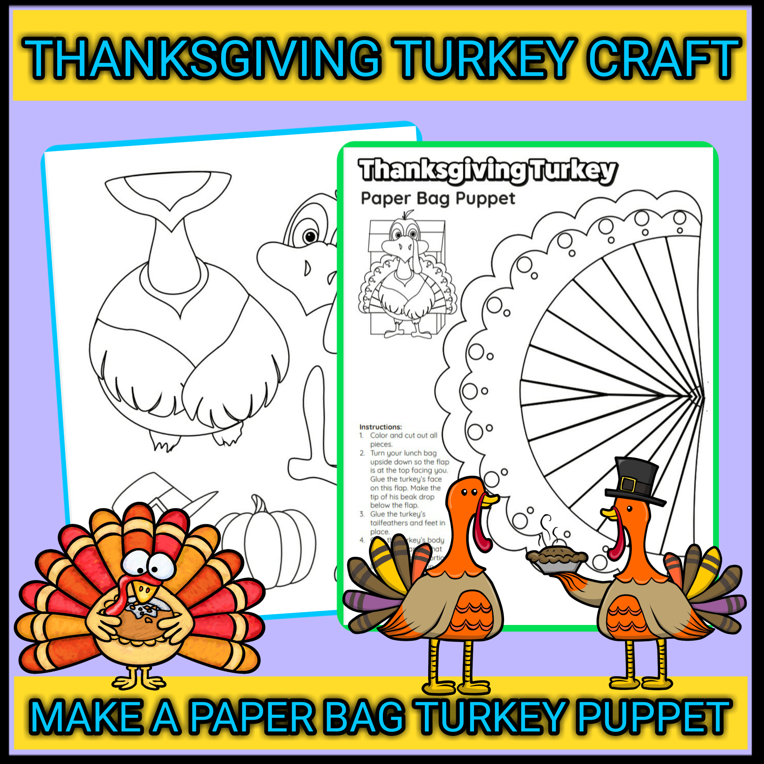 Thanksgiving Paper Bag Turkey Craft Template Activities For Kids inside Free Printable Paper Bag Turkey Craft Template