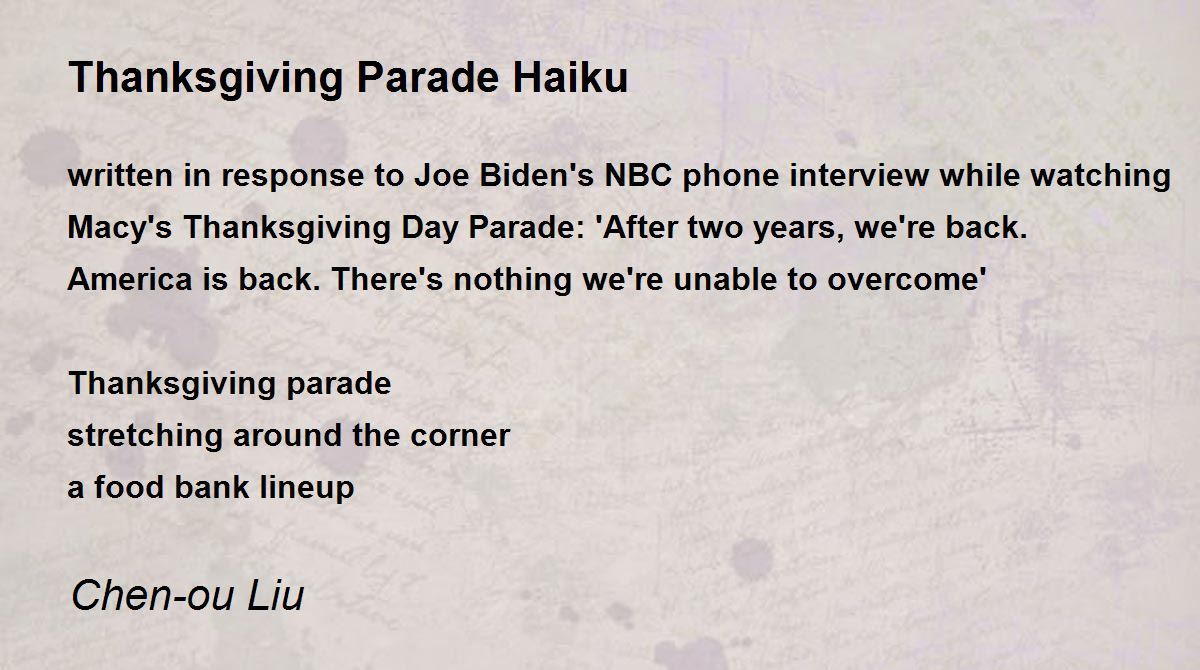 Thanksgiving Parade Haiku - Thanksgiving Parade Haiku Poemchen inside Haiku Thanksgiving Poems