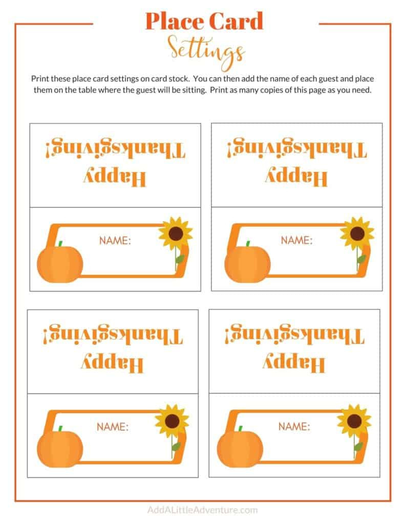 Thanksgiving Place Cards Printable - Diy Template - Add A Little regarding Thanksgiving Dinner Place Cards Printable
