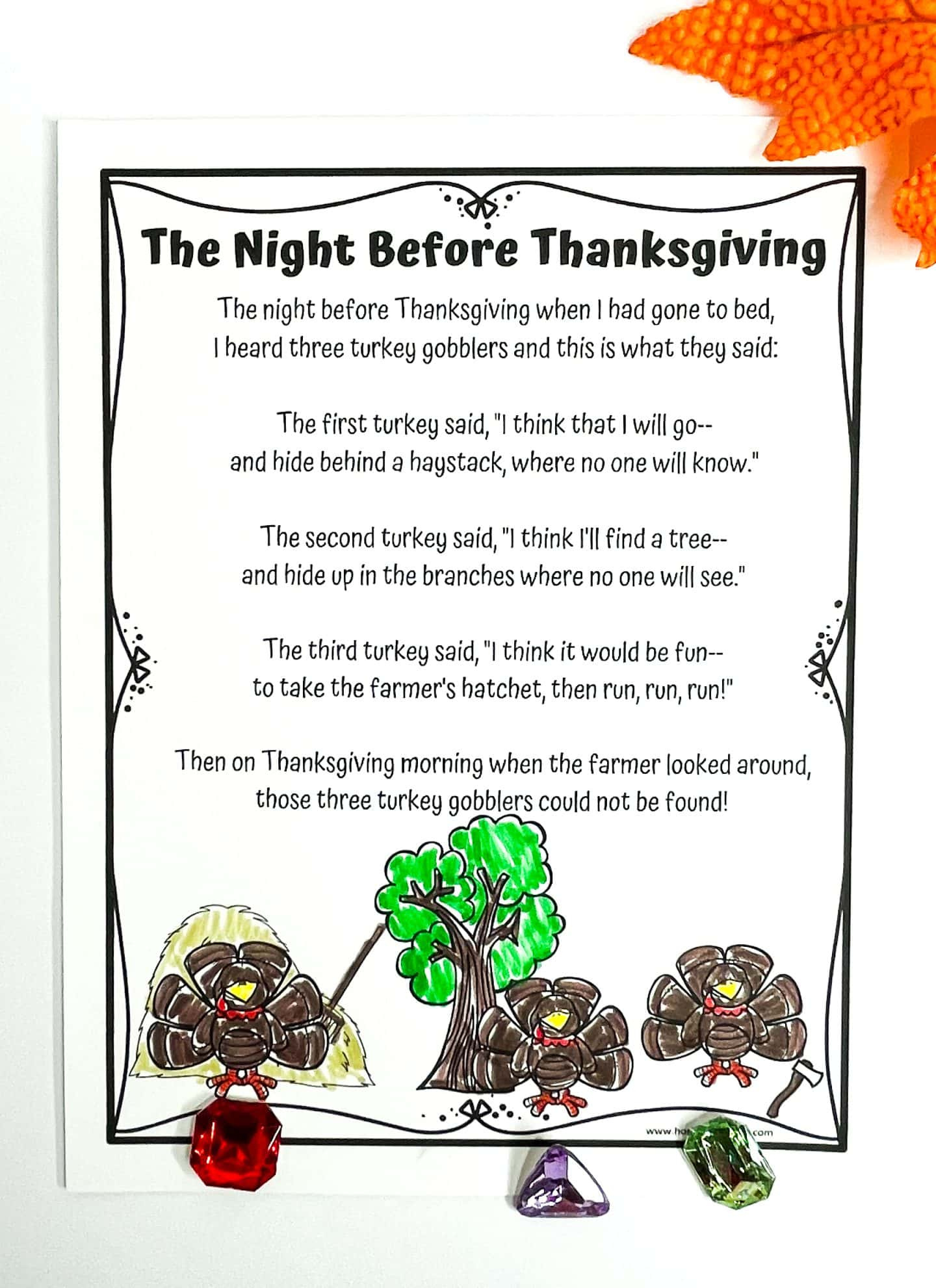 Thanksgiving Poems For Kids Printable To Read And Color within Twas the Night Before Thanksgiving Poem