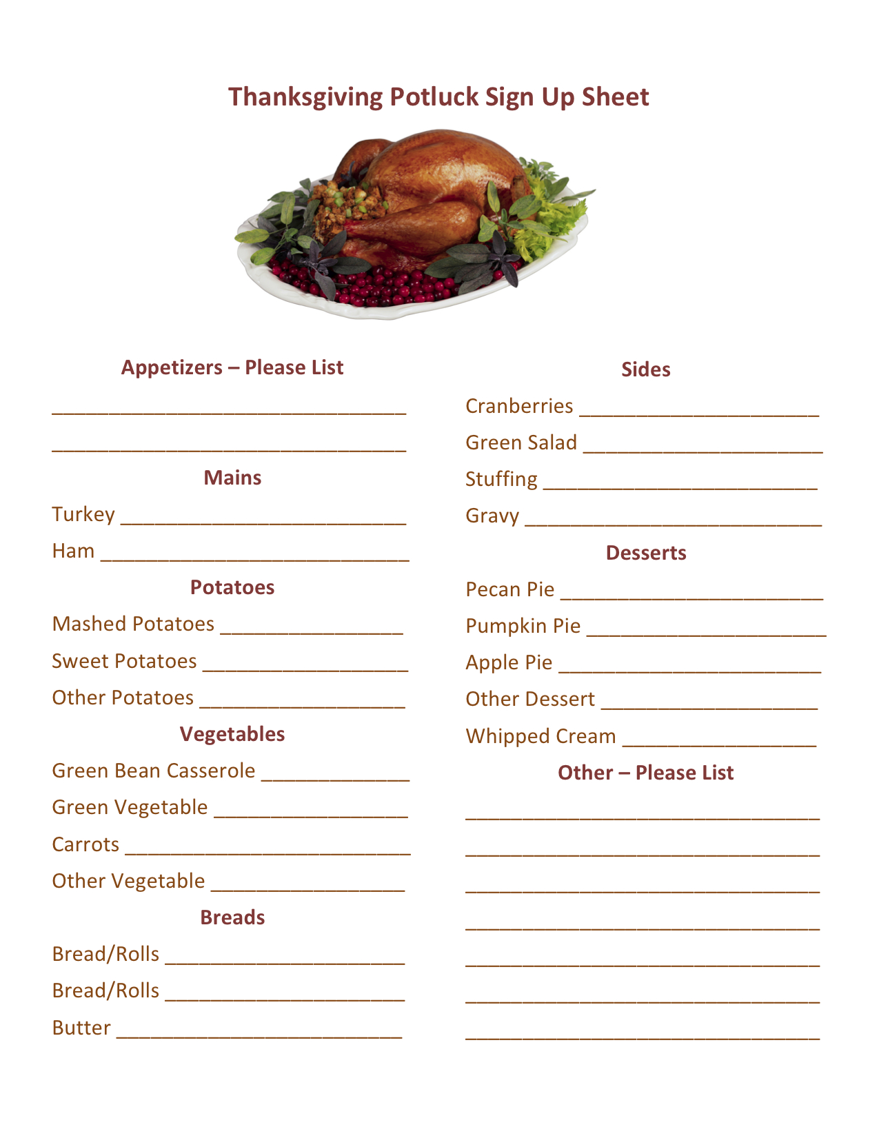 Thanksgiving Potluck Sign Up Printable | Hmh Designs pertaining to Thanksgiving Potluck Sign Up Sheet Printable