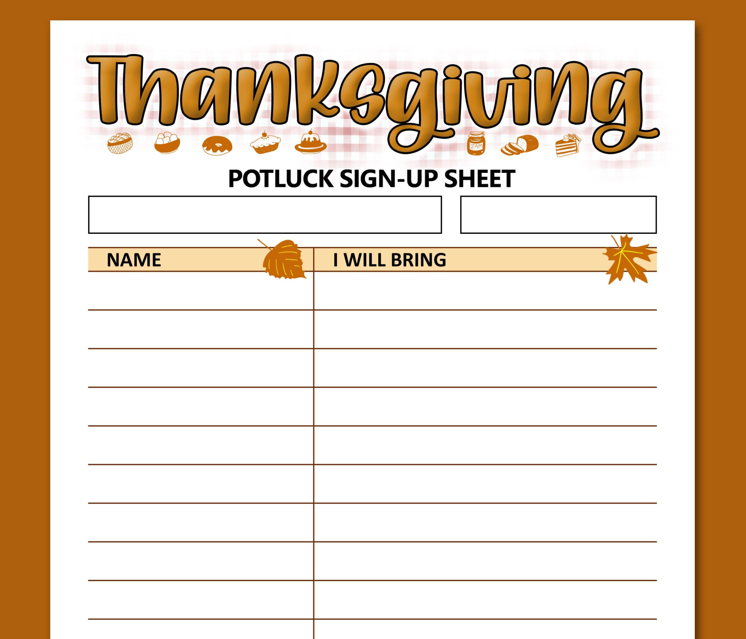 Thanksgiving Potluck Sign Up Sheet Printable Form, Letter Size for Free Printable Thanksgiving Signup Sheet