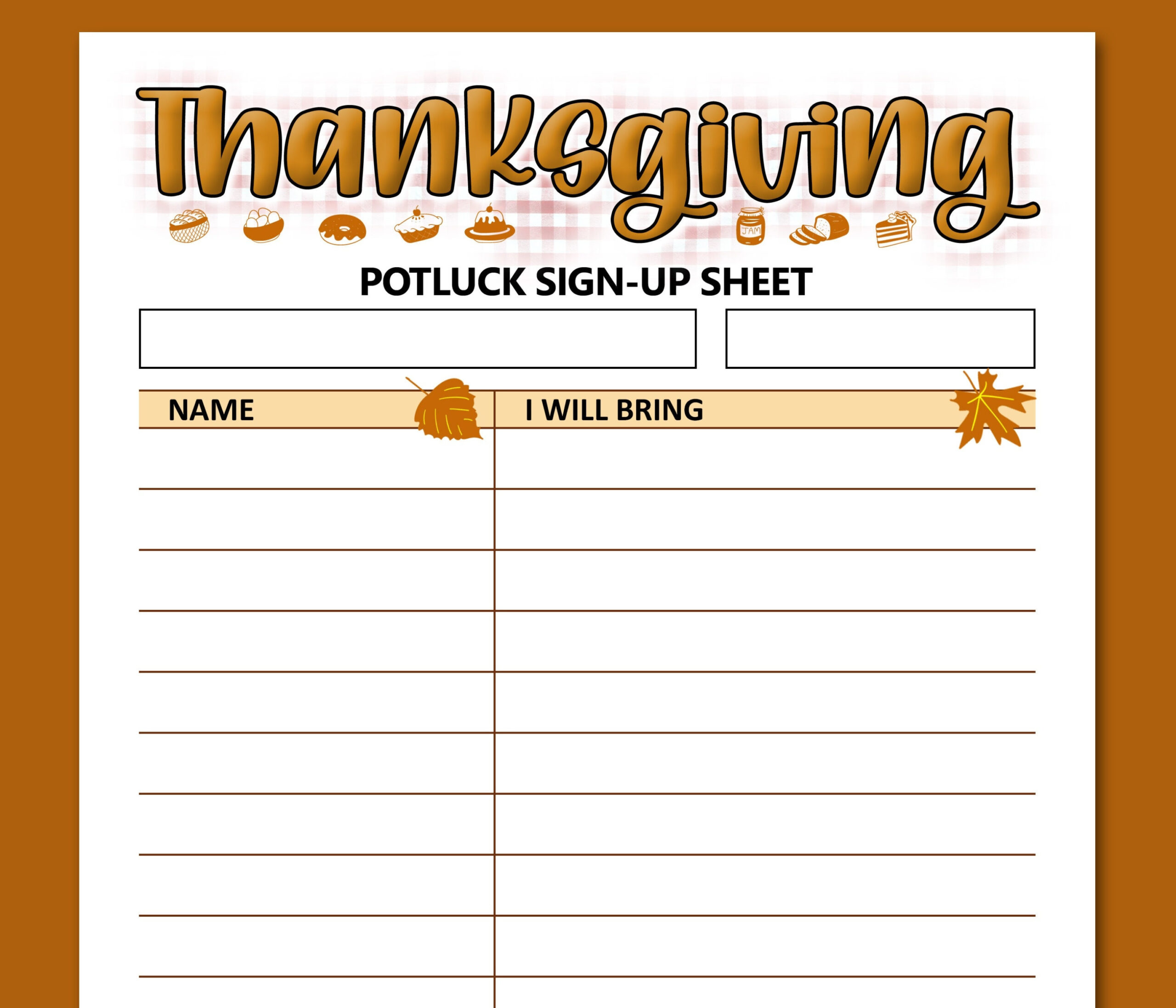 Thanksgiving Potluck Sign Up Sheet Printable Form, Letter Size inside Printable Thanksgiving Potluck Sign Up Sheet