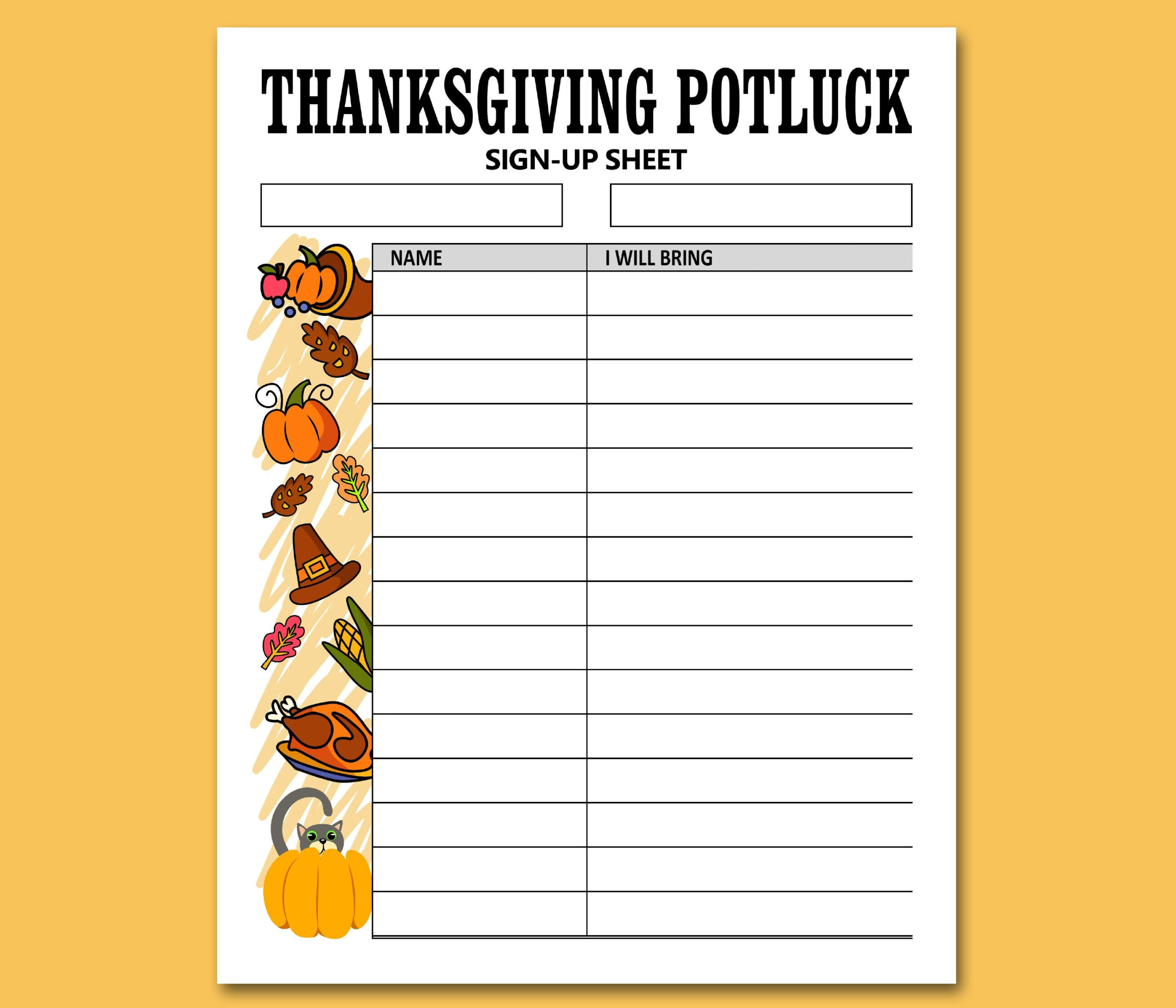 Thanksgiving Potluck Sign Up Sheet Printable Letter - Etsy New Zealand with regard to Printable Thanksgiving Sign Up Sheet