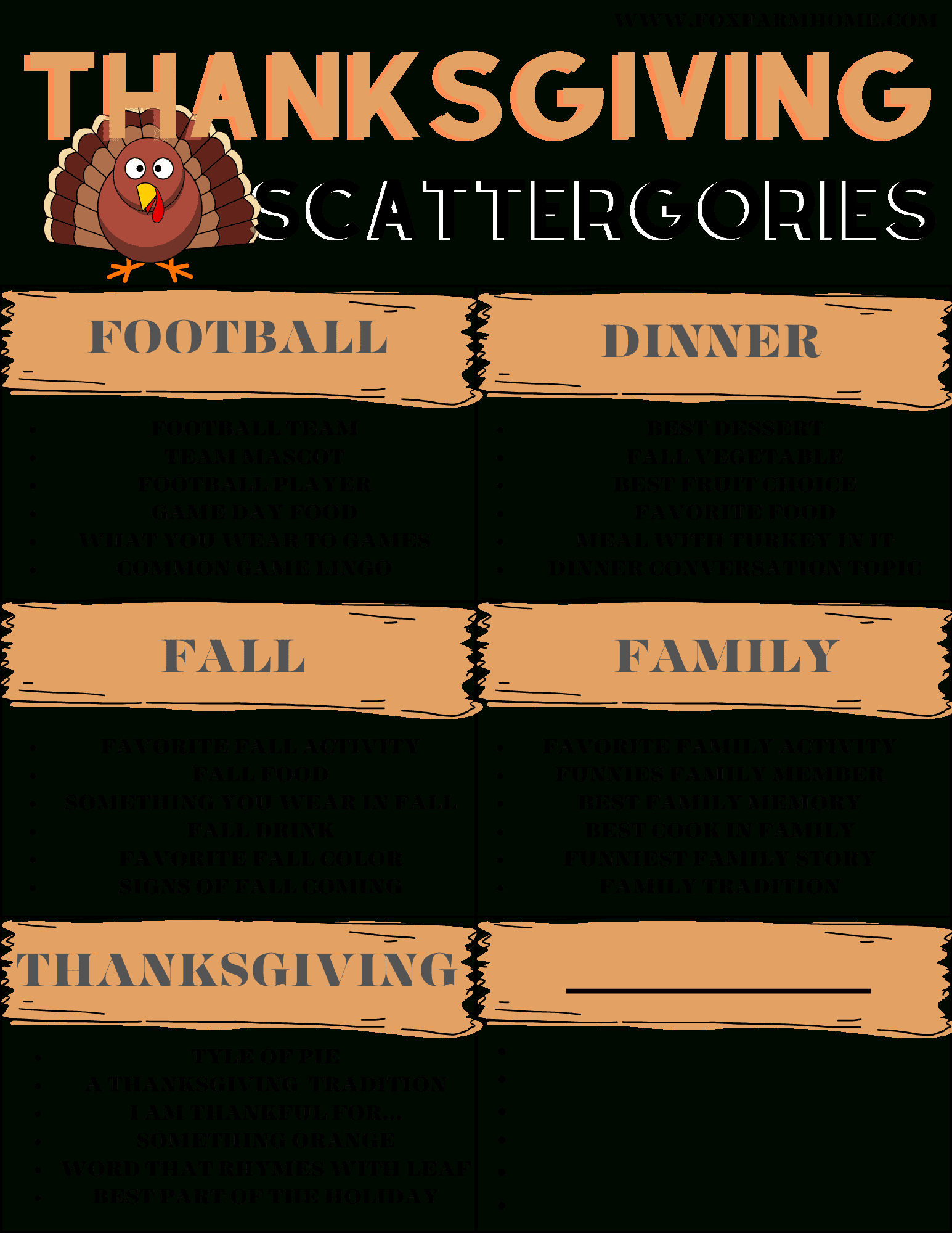 Thanksgiving Scattergories Game With Free Printables - Fox Farm Home intended for Free Printable Thanksgiving Scattergories