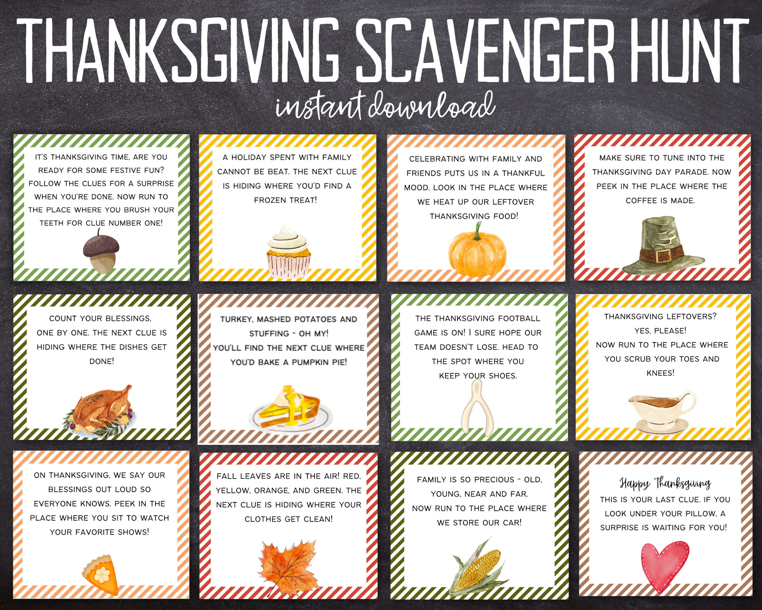 Thanksgiving Scavenger Hunt For Kids | Instant Download Pdf in Scavenger Hunt For Thanksgiving Printables