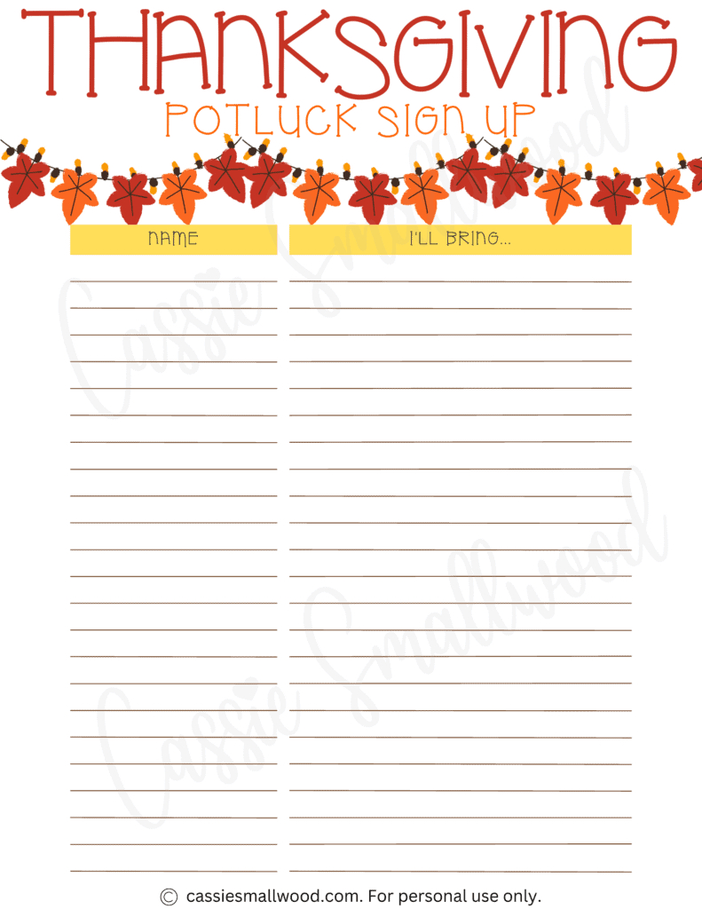 Thanksgiving Sign Up Sheet Printable - Printable Party Favors pertaining to Free Printable Thanksgiving Potluck Sign Up Sheet Template