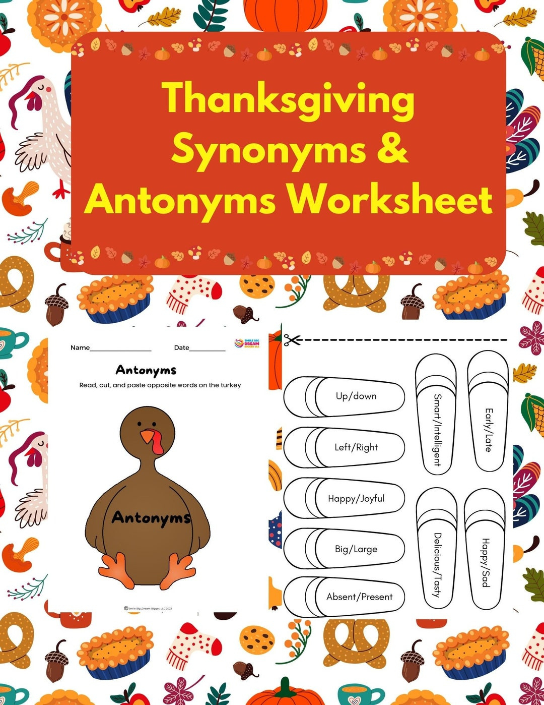 Thanksgiving Synonyms &amp;amp; Antonyms Worksheet Turkey Activities For inside Thanksgiving Synonyms and Antonyms Worksheet