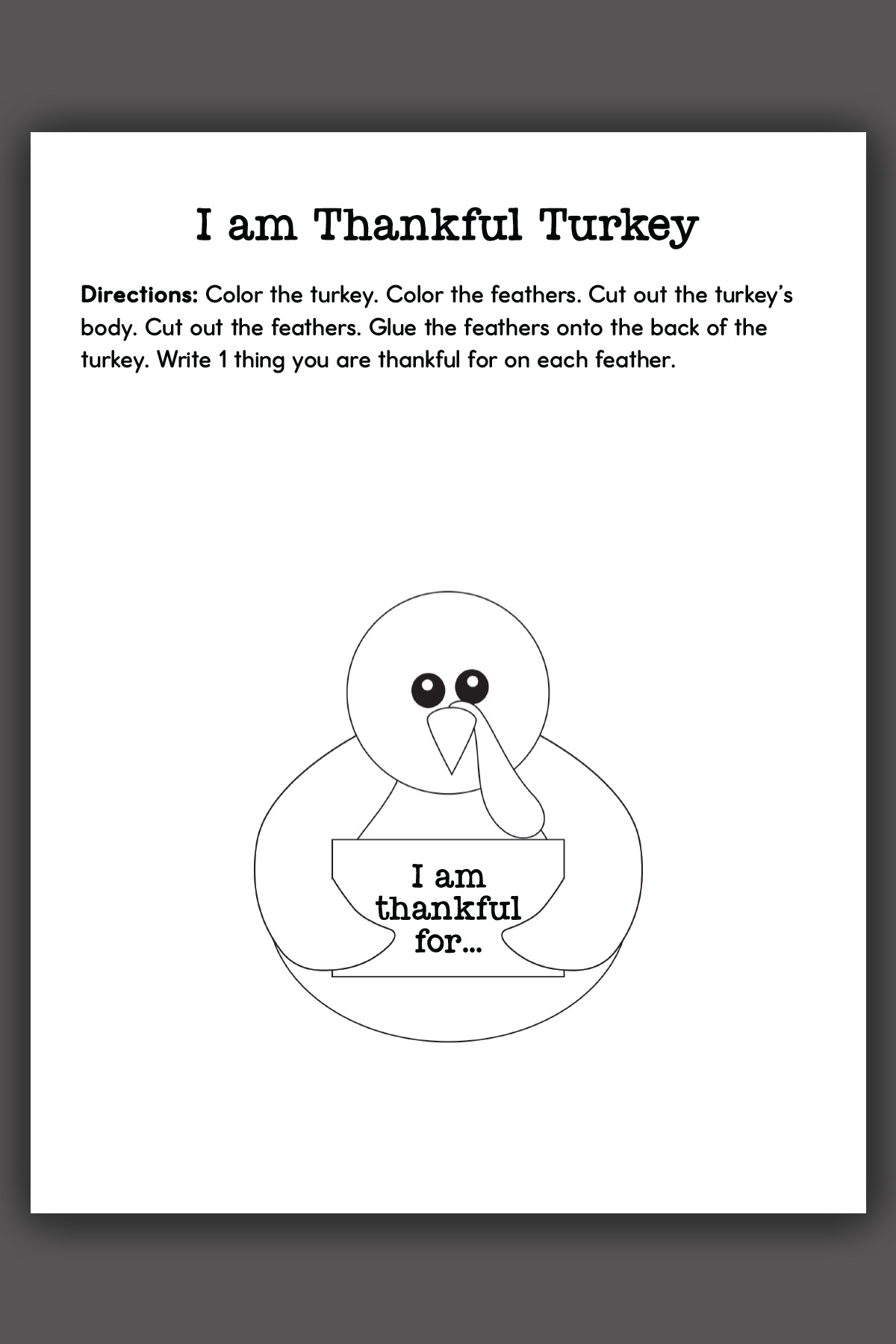 Thanksgiving Thankful Turkey Printable inside Printable Thankful Turkey Template