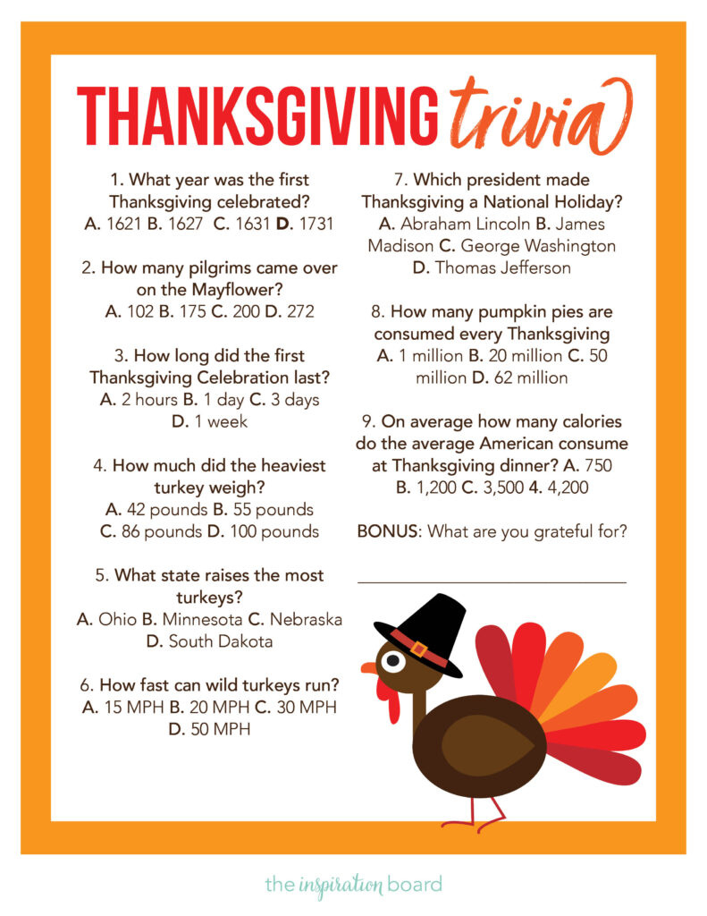 Thanksgiving Trivia (Free Printable) - The Inspiration Board inside Thanksgiving Trivia Games Free Printable