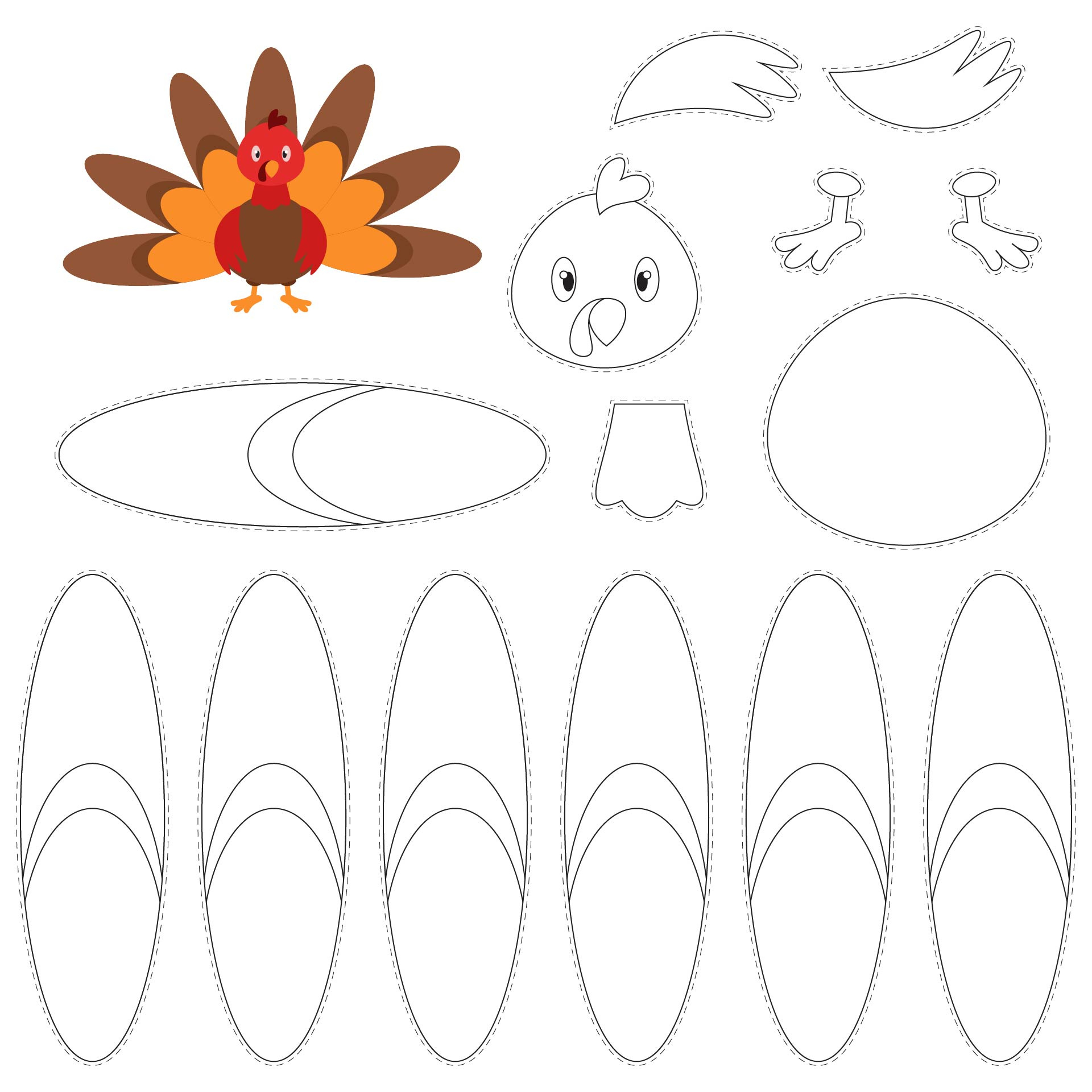 Thanksgiving Turkey Cutouts - 12 Free Pdf Printables | Printablee throughout Cut And Paste Turkey Printable
