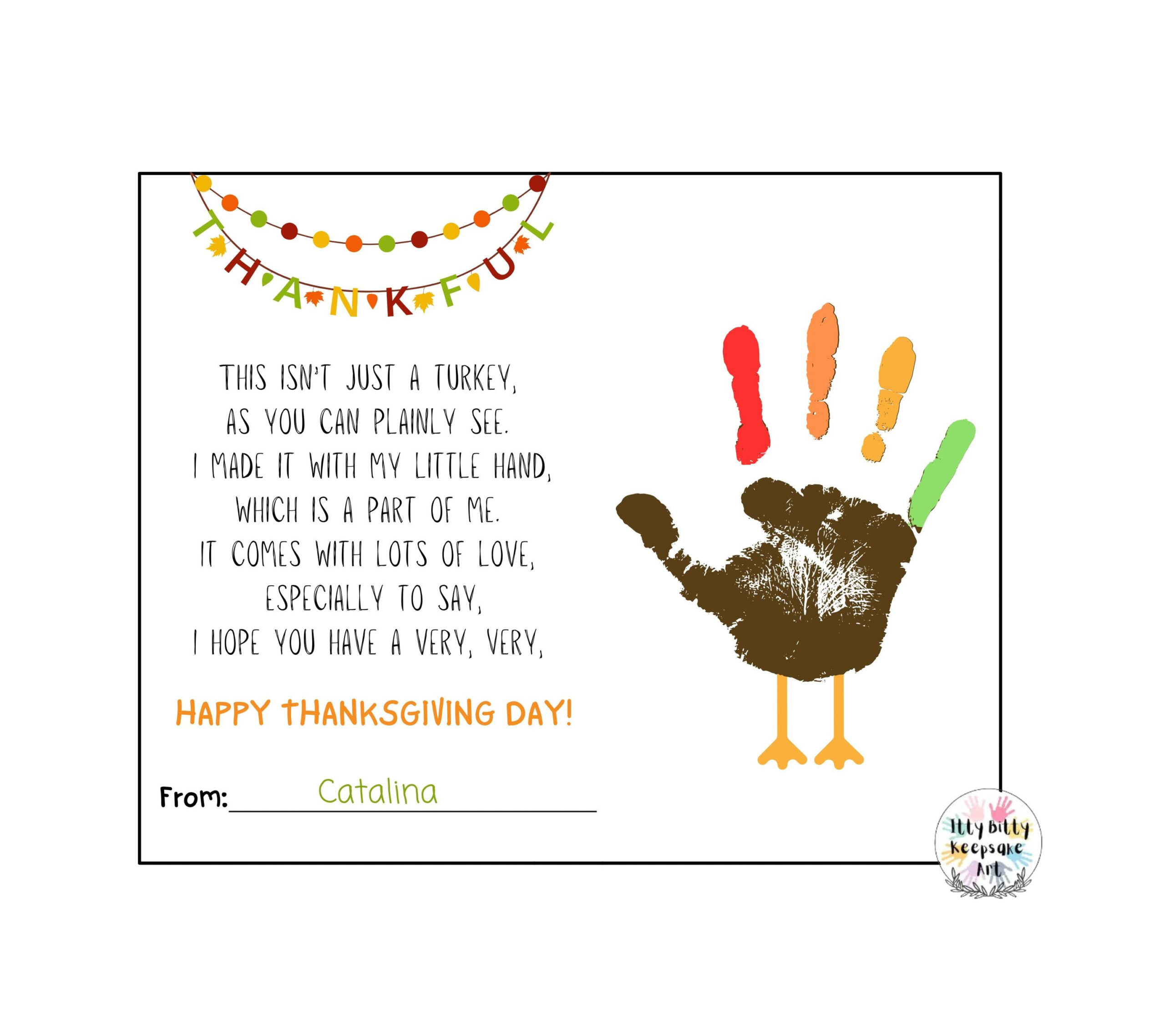 Thanksgiving Turkey Handprint Poem Art: Kids Craft (Digital with Handprint Poem For Thanksgiving