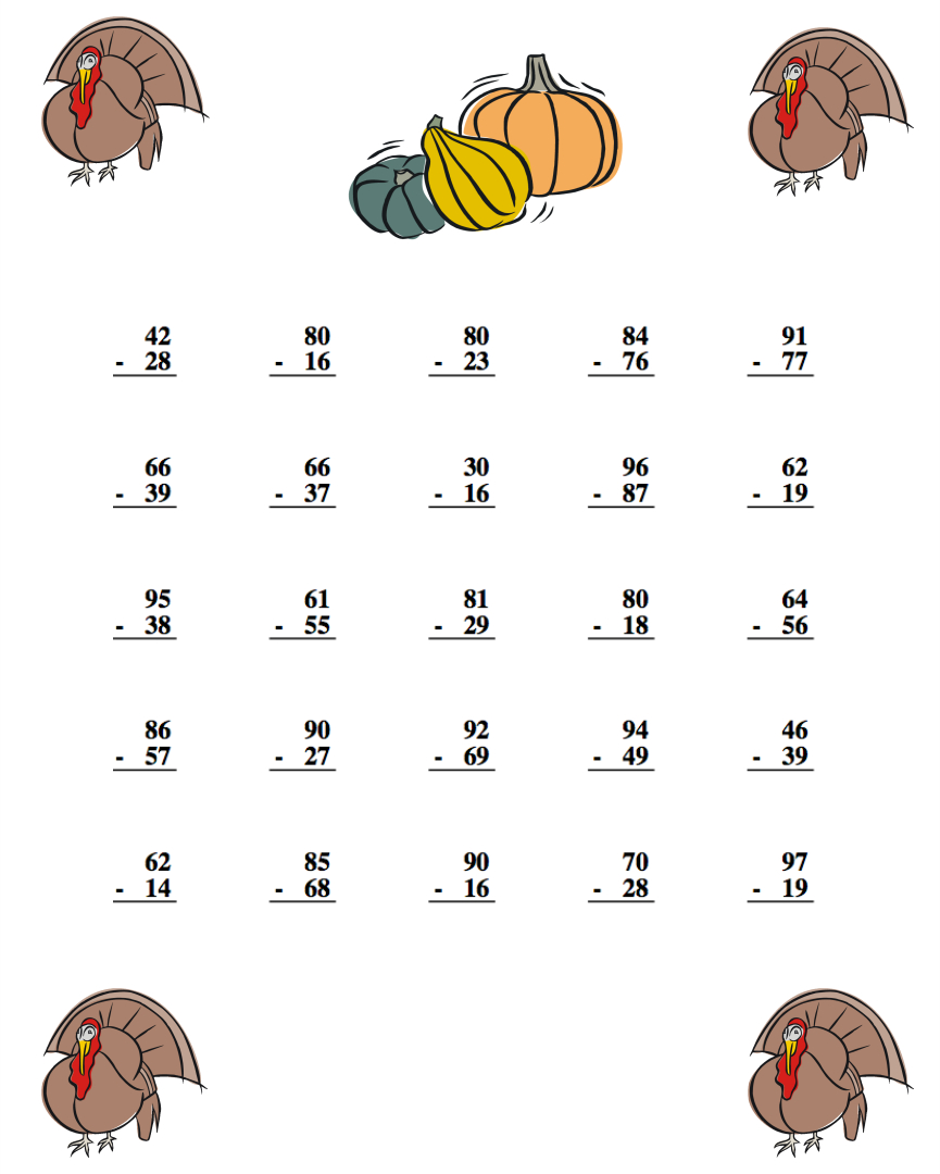 Thanksgiving Turkey Subtraction Worksheet - Have Fun Teaching within Thanksgiving Subtraction Worksheets