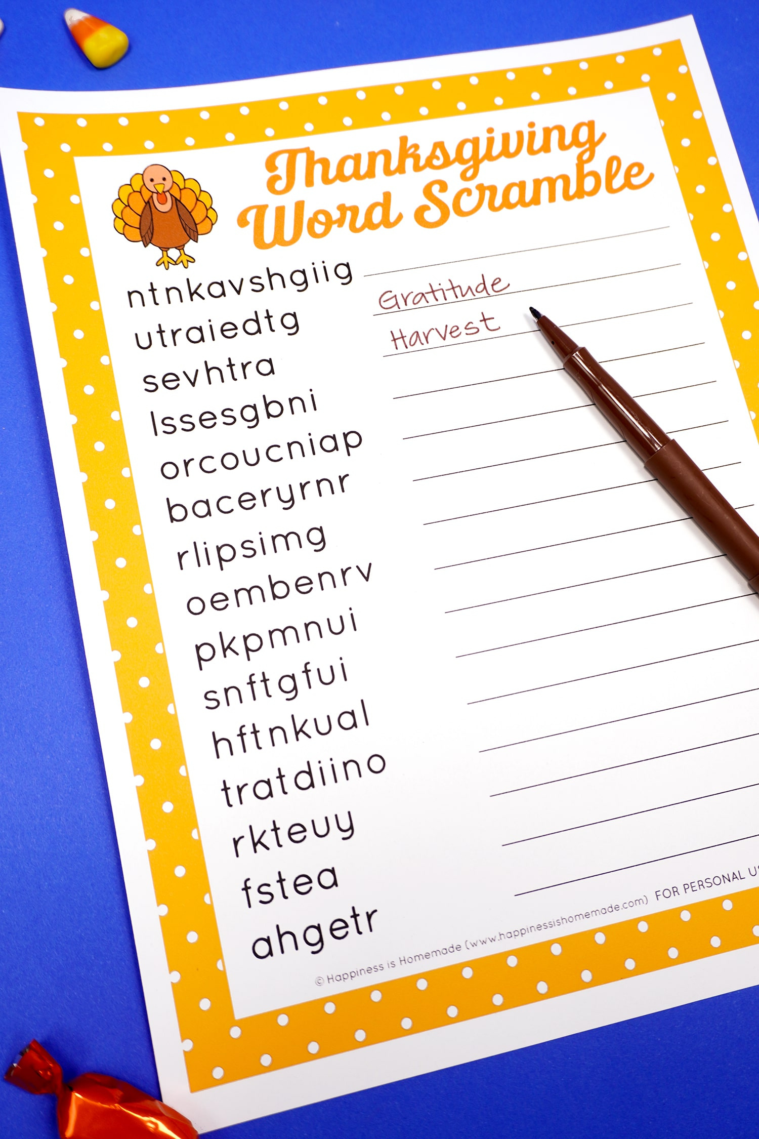 Thanksgiving Word Scramble Puzzle - Happiness Is Homemade with Printable Thanksgiving Word Scramble