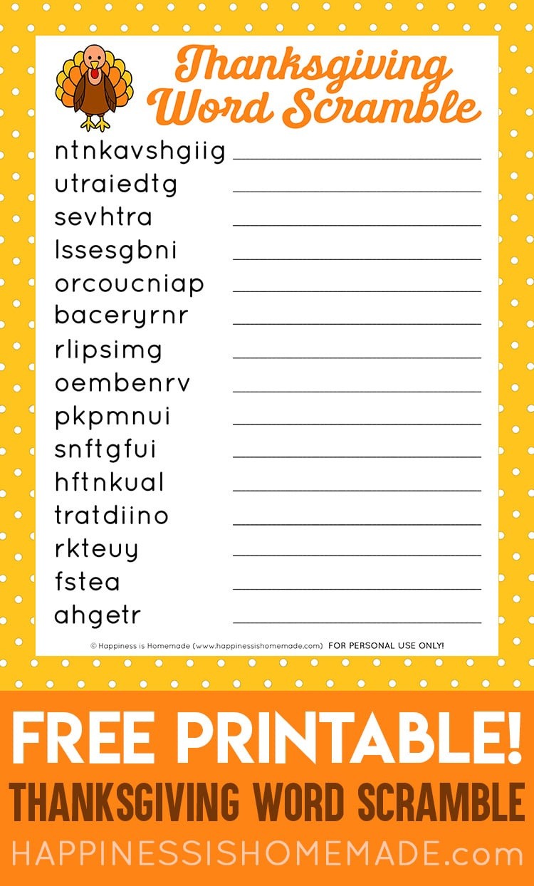 Thanksgiving Word Scramble Puzzle - Happiness Is Homemade with Thanksgiving Word Scramble Free Printable