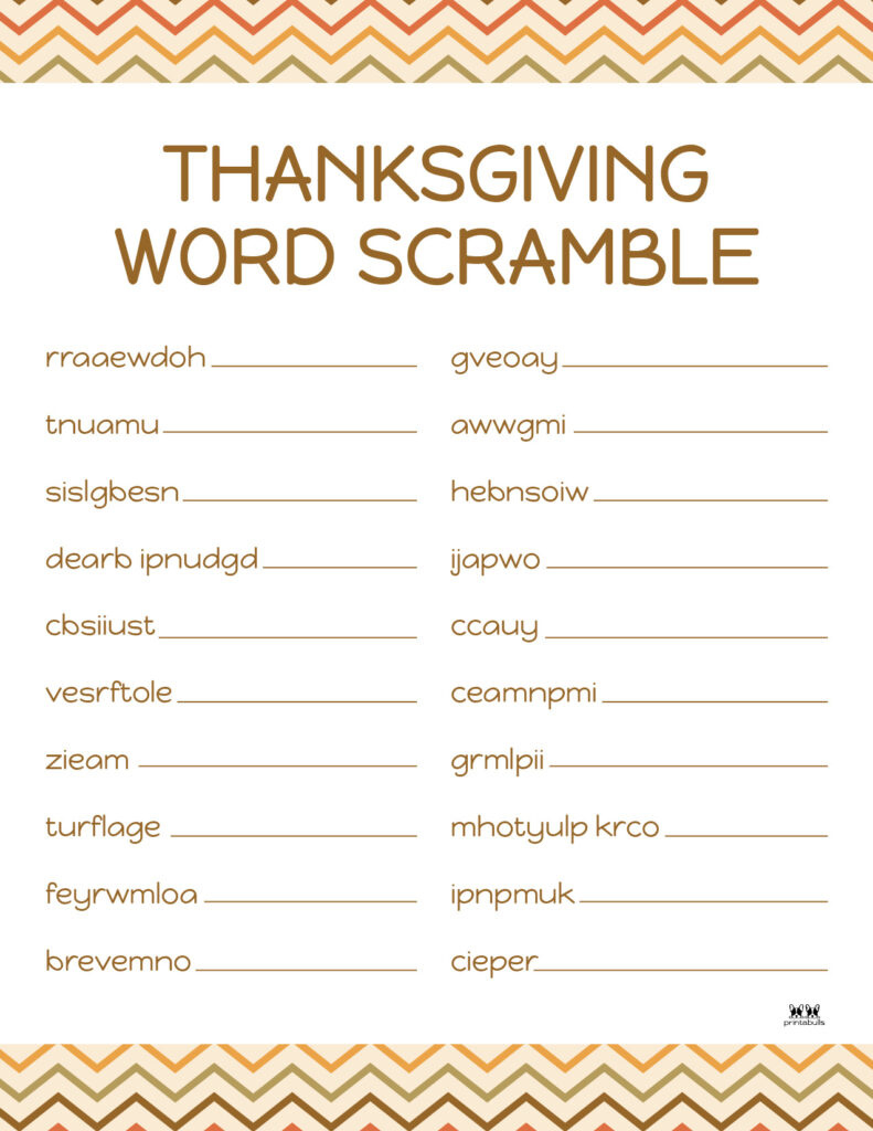 Thanksgiving Word Scrambles - 10 Free Printables | Printabulls intended for Thanksgiving Printable Word Scramble