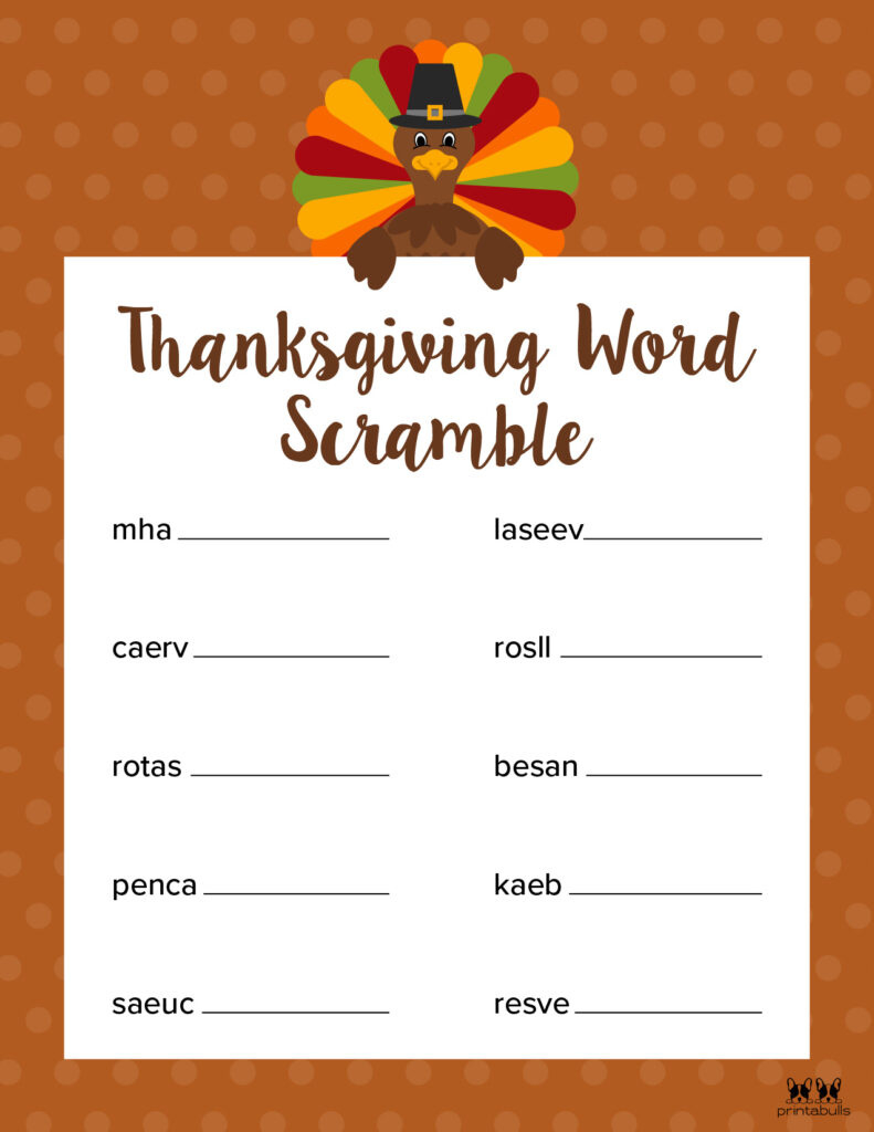 Thanksgiving Word Scrambles - 10 Free Printables | Printabulls throughout Printable Thanksgiving Word Scramble