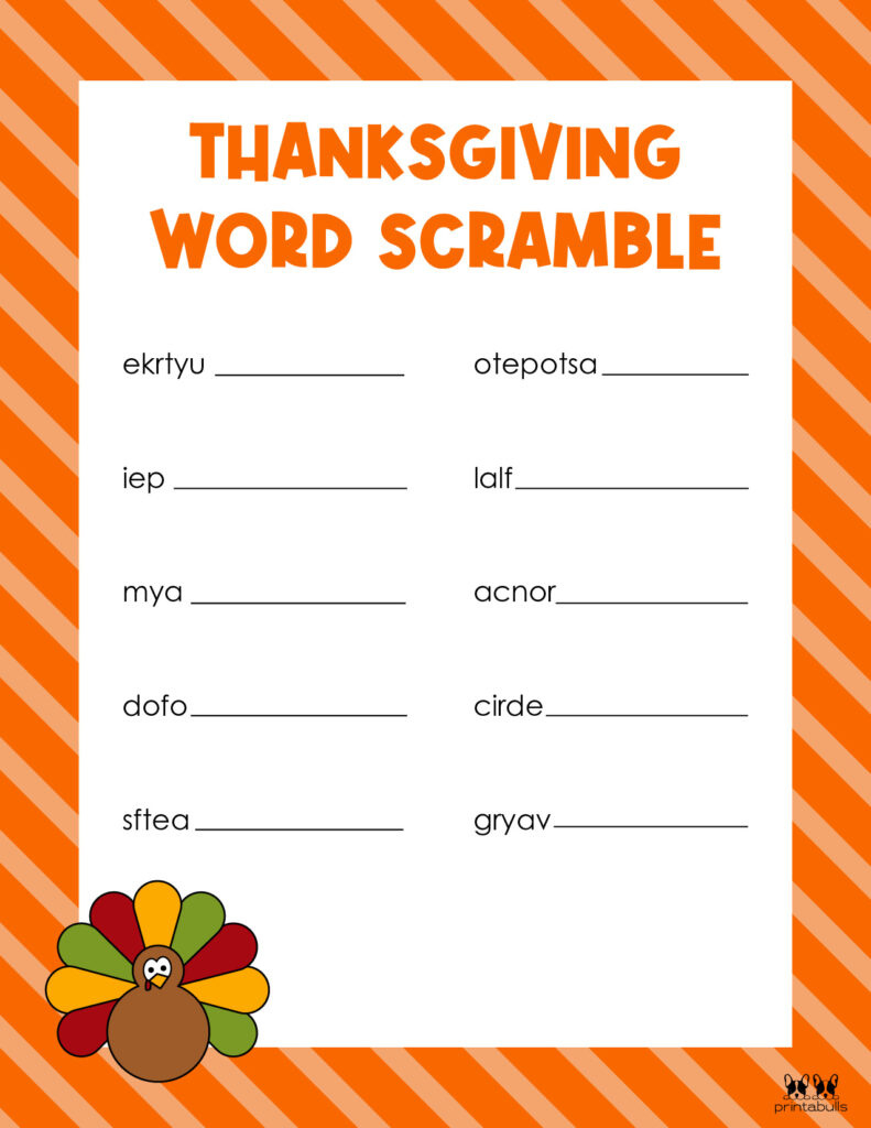 Thanksgiving Word Scrambles - 10 Free Printables | Printabulls within Thanksgiving Word Scramble Printable