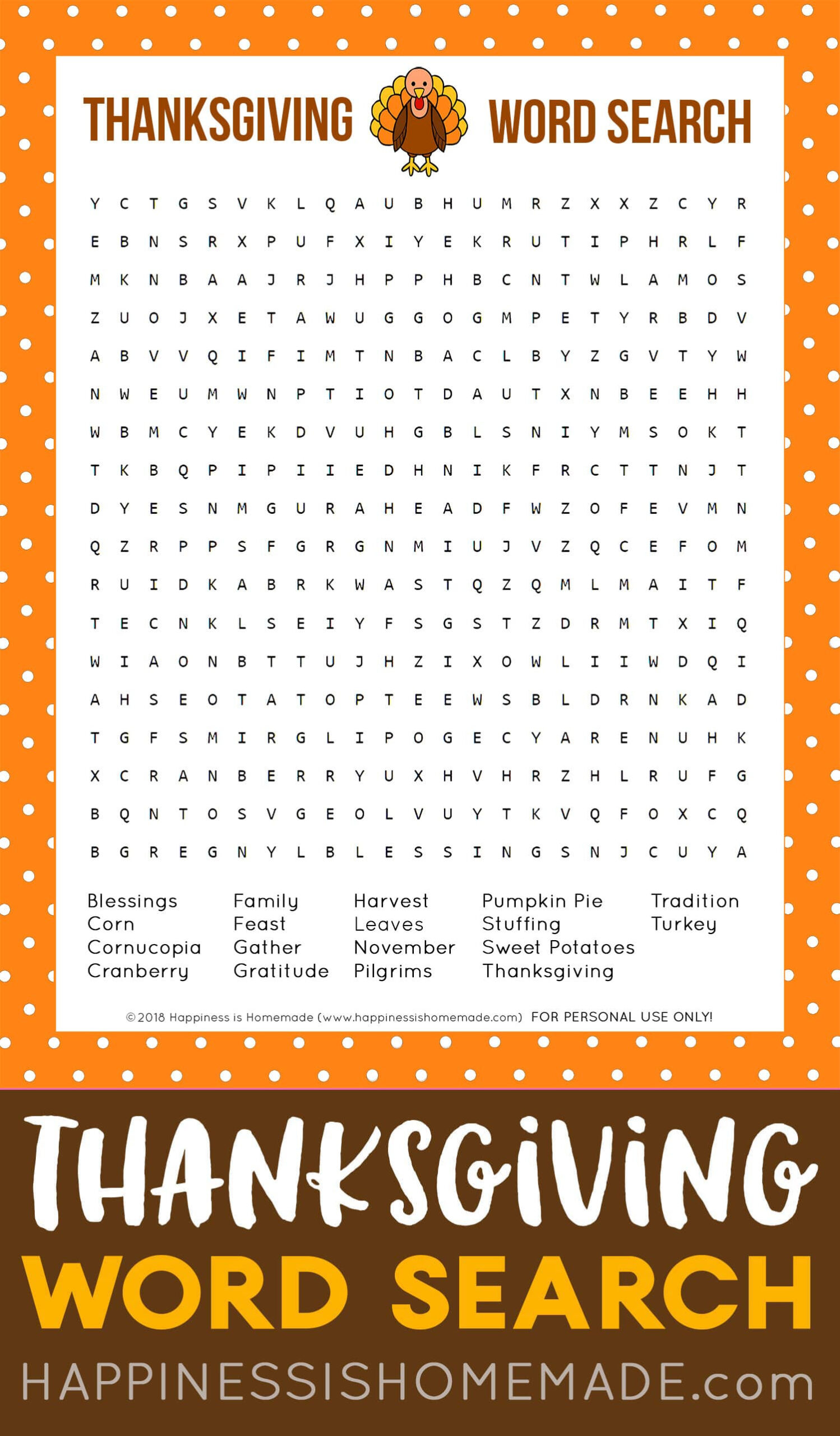 Thanksgiving Word Search Printable - Happiness Is Homemade with regard to Free Thanksgiving Word Search Printables