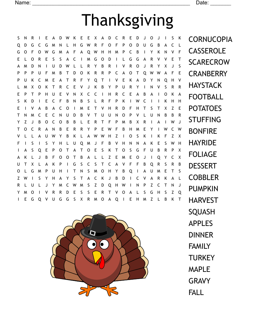 Thanksgiving Word Search - Wordmint for Free Printable Word Search For Thanksgiving