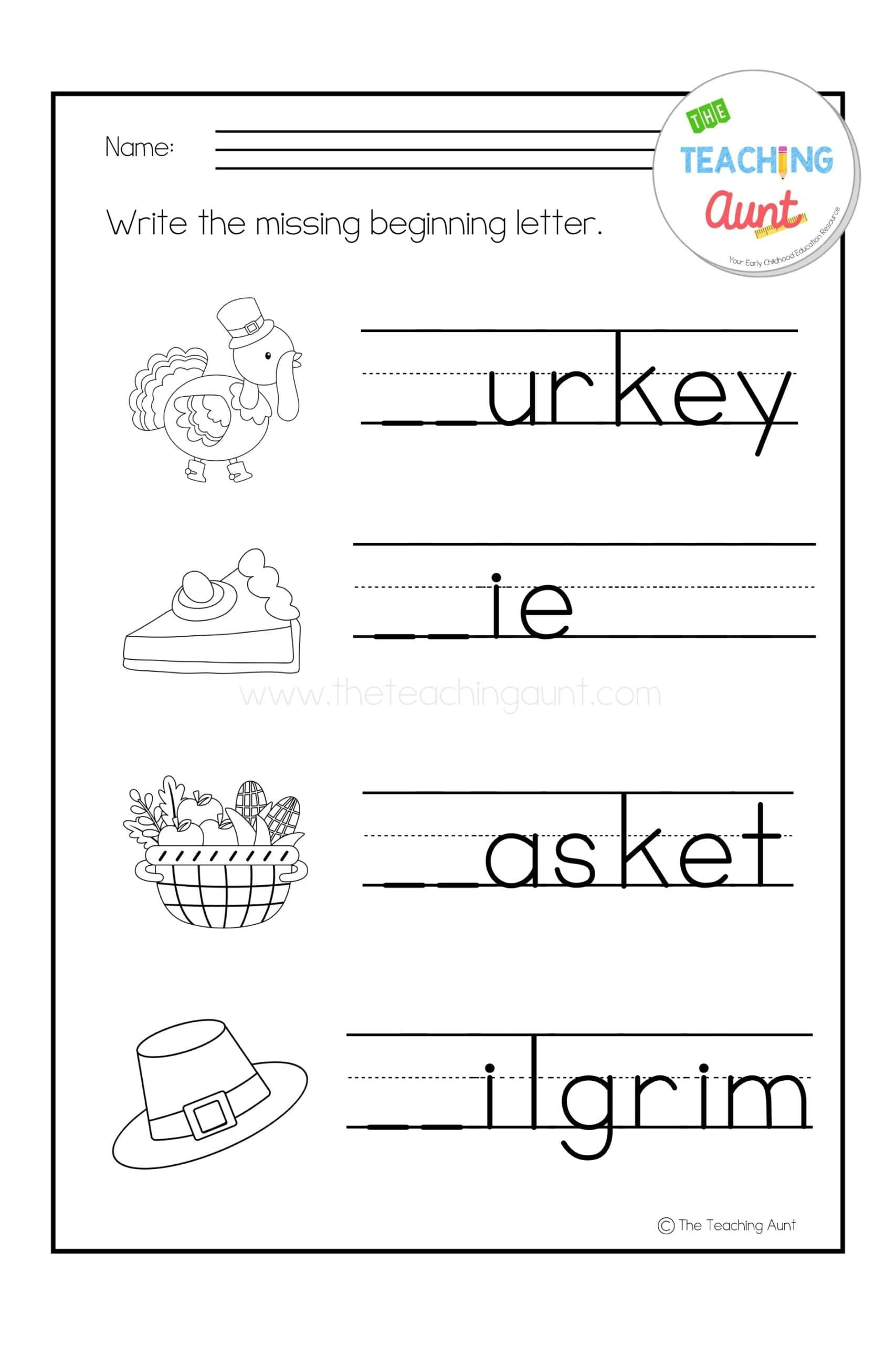 Thanksgiving Worksheets For Preschool - The Teaching Aunt for Free Thanksgiving Worksheets For Preschool