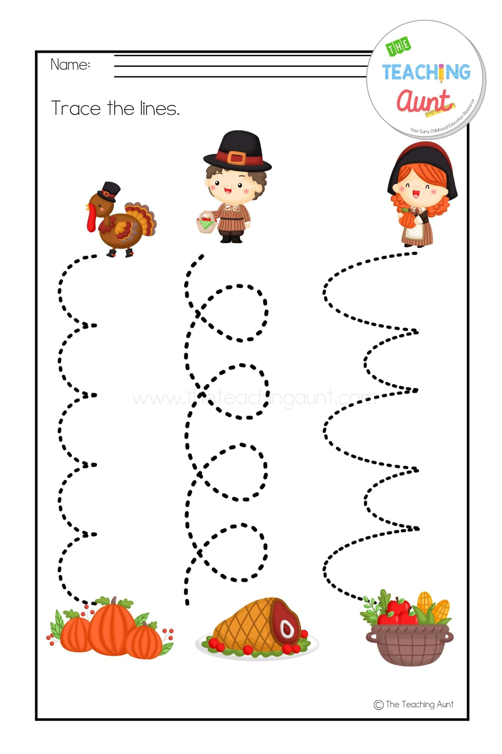 Thanksgiving Worksheets For Preschool - The Teaching Aunt regarding Thanksgiving Tracing Worksheets Preschool