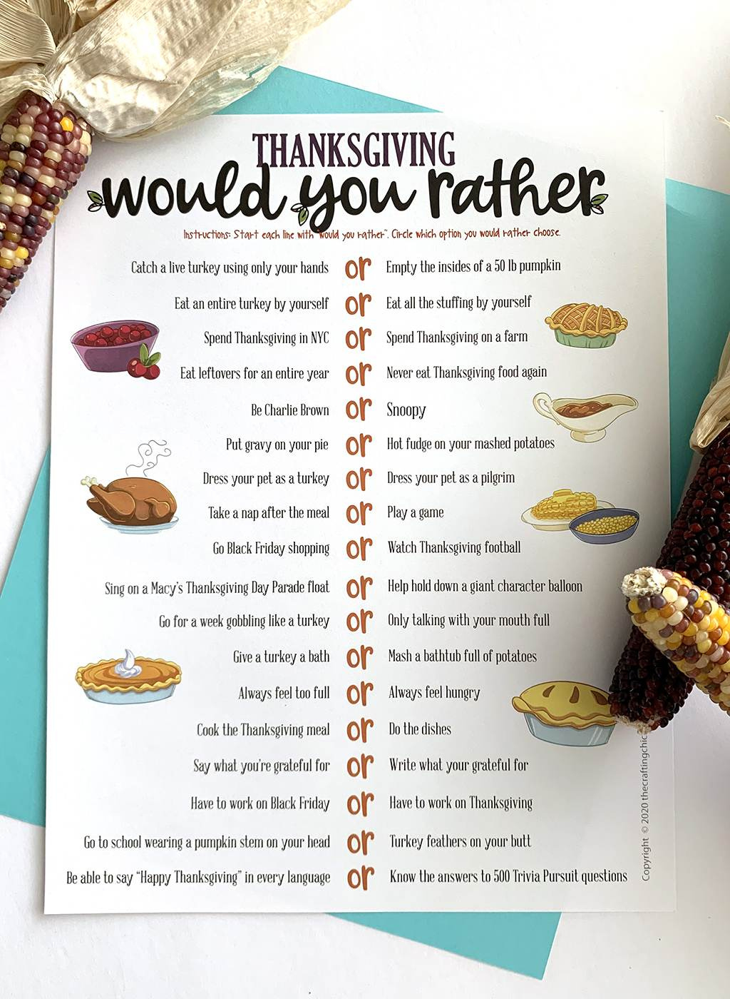 Thanksgiving Would You Rather: A Free Printable Game For The for Thanksgiving Would You Rather Printable Free