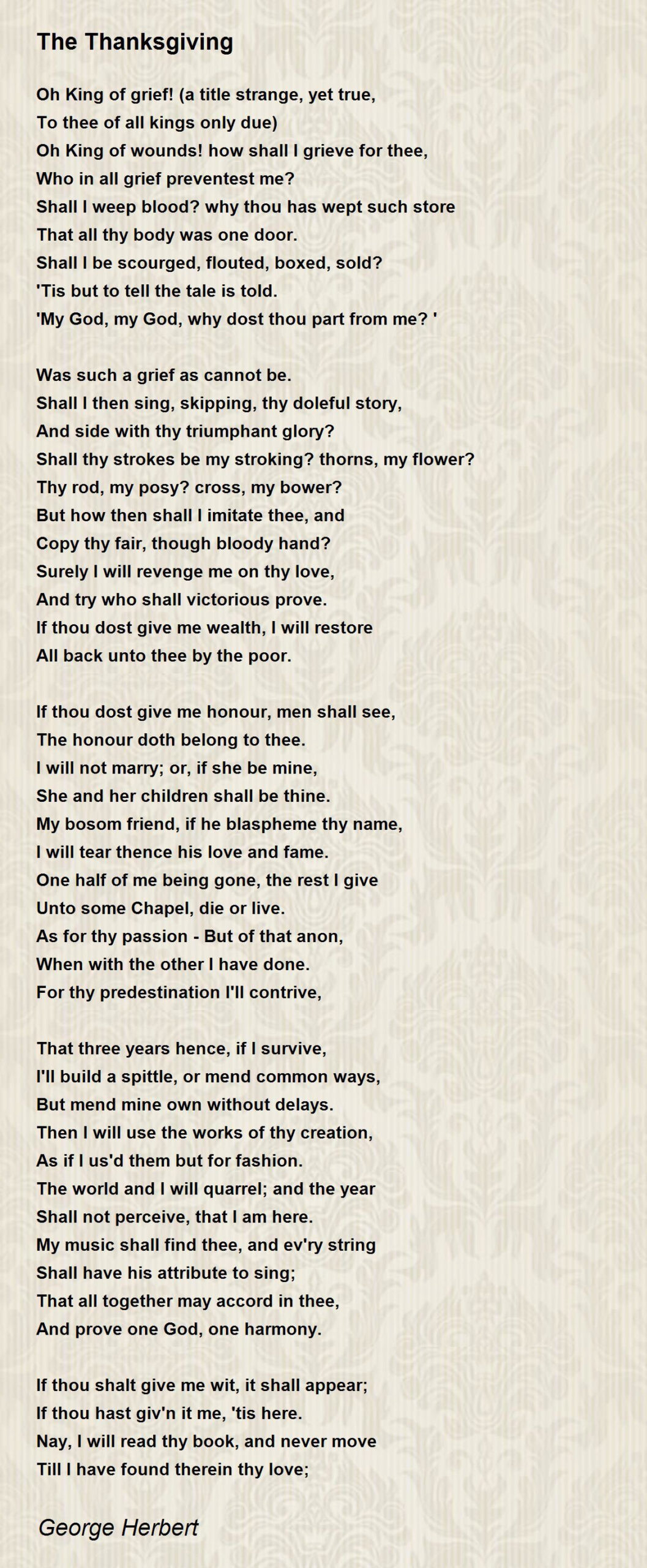 The Thanksgiving - The Thanksgiving Poemgeorge Herbert inside Grief Thanksgiving Poem
