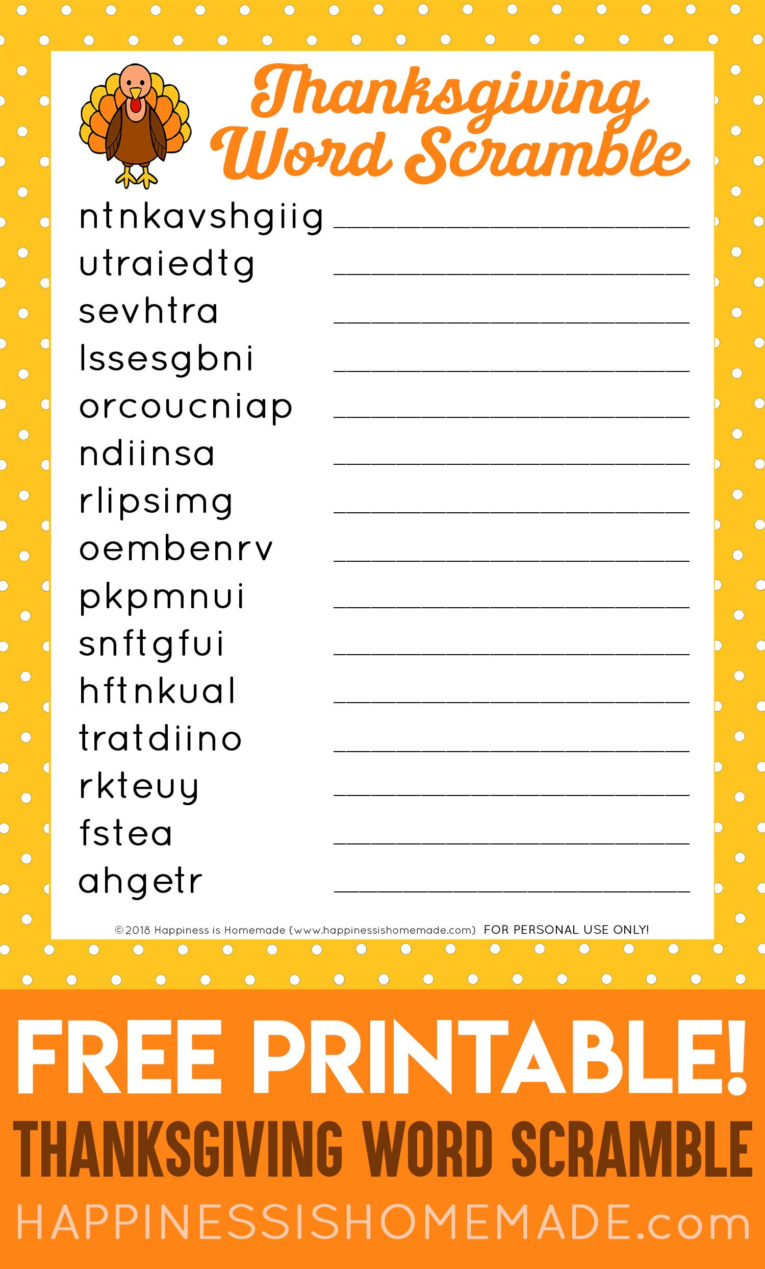 This Free Printable Thanksgiving Word Scramble Puzzle Is A Ton Of in Thanksgiving Games Free Printable