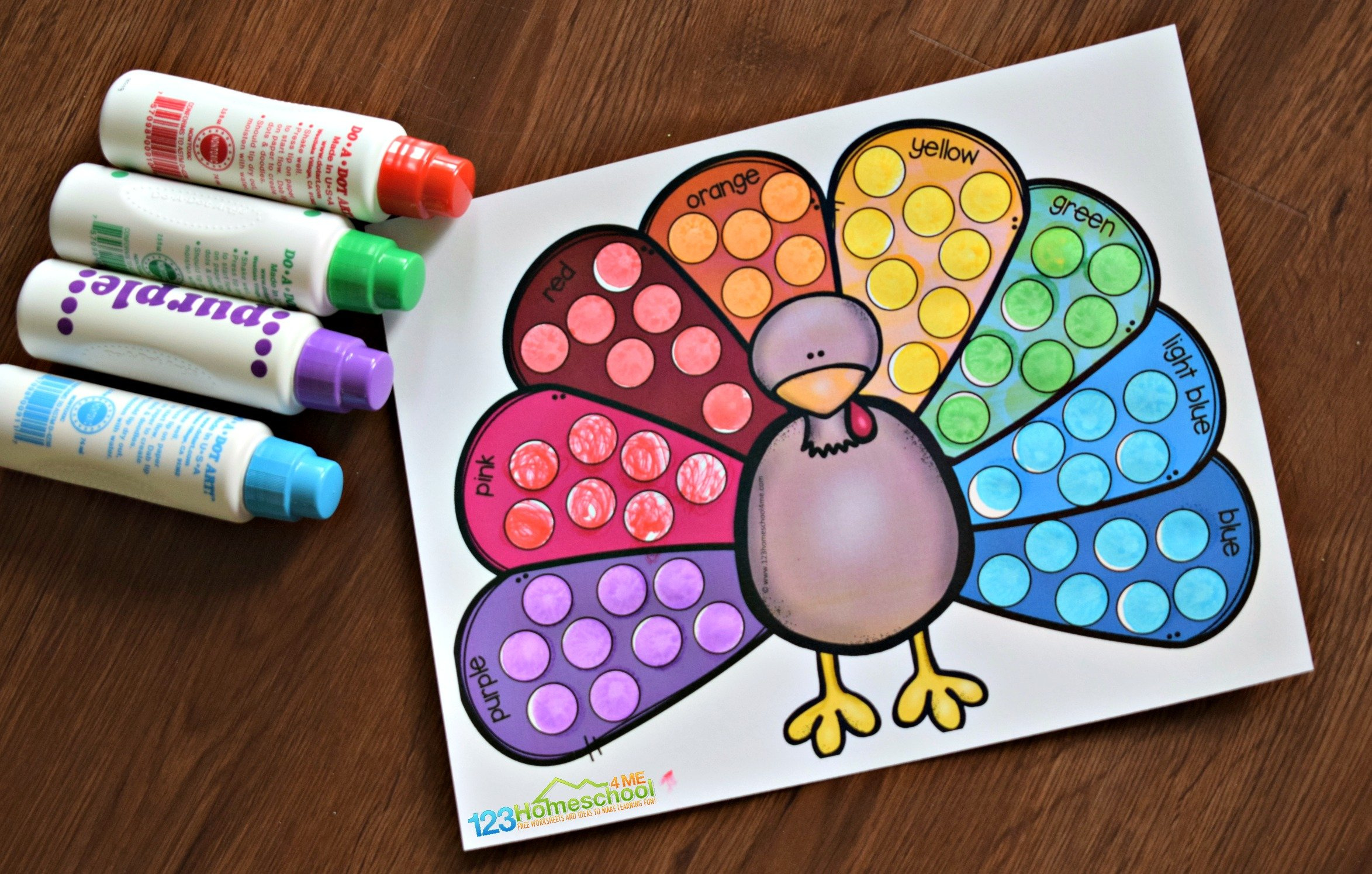 Turkey Colour Matching Game With Do A Dot Markers intended for Turkey Dot Art Printable