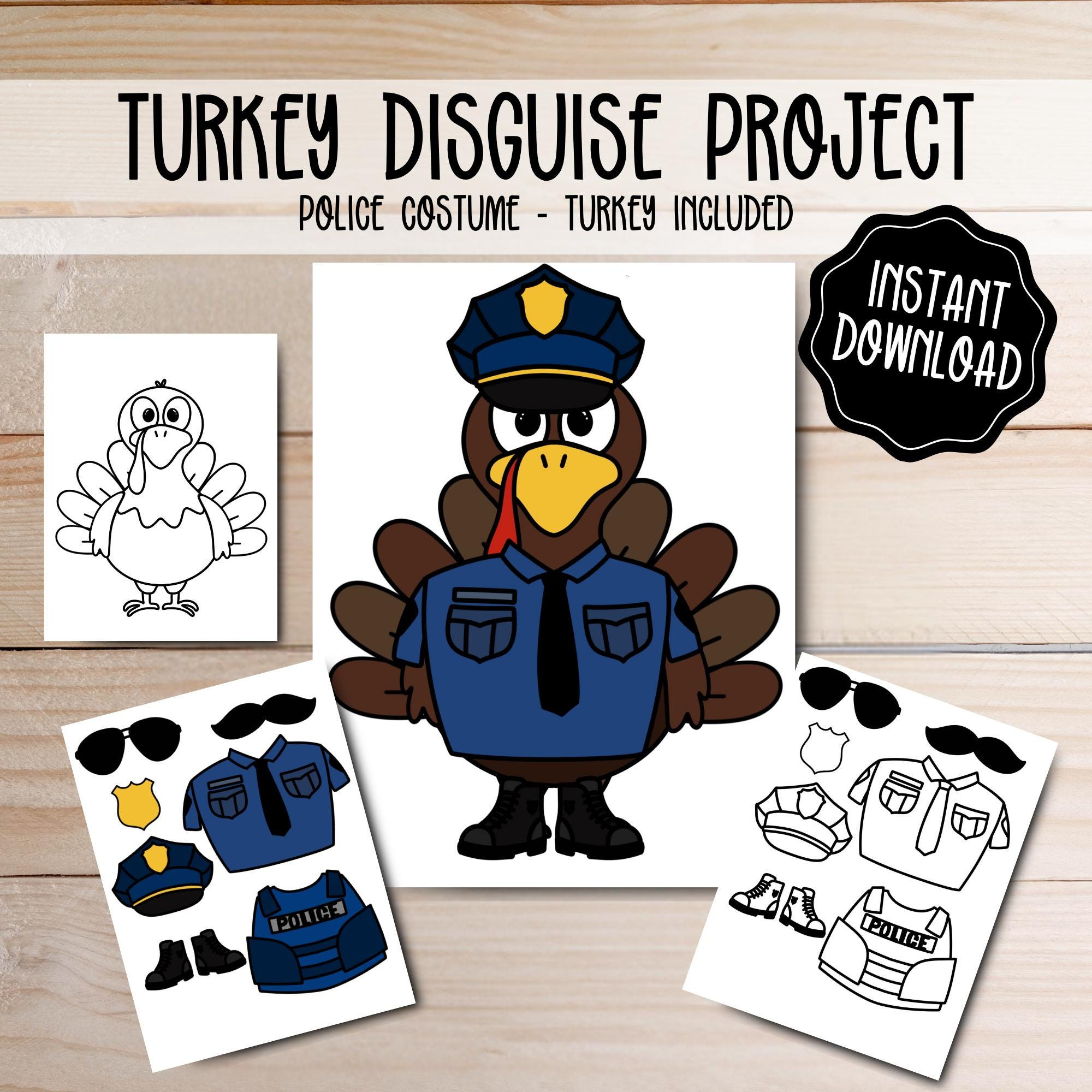 Turkey Disguise Printable - Police Costume - Thanksgiving School within Police Turkey Disguise Printable