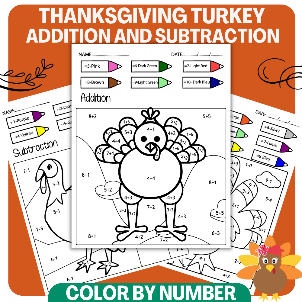 Turkey Math Thanksgiving Colornumber Thanksgiving Math intended for Thanksgiving Math Coloring Worksheets