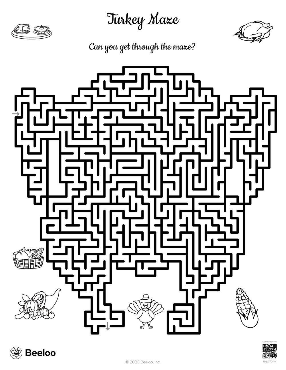 Turkey Maze • Beeloo Printable Crafts And Activities For Kids pertaining to Thanksgiving Maze Worksheet