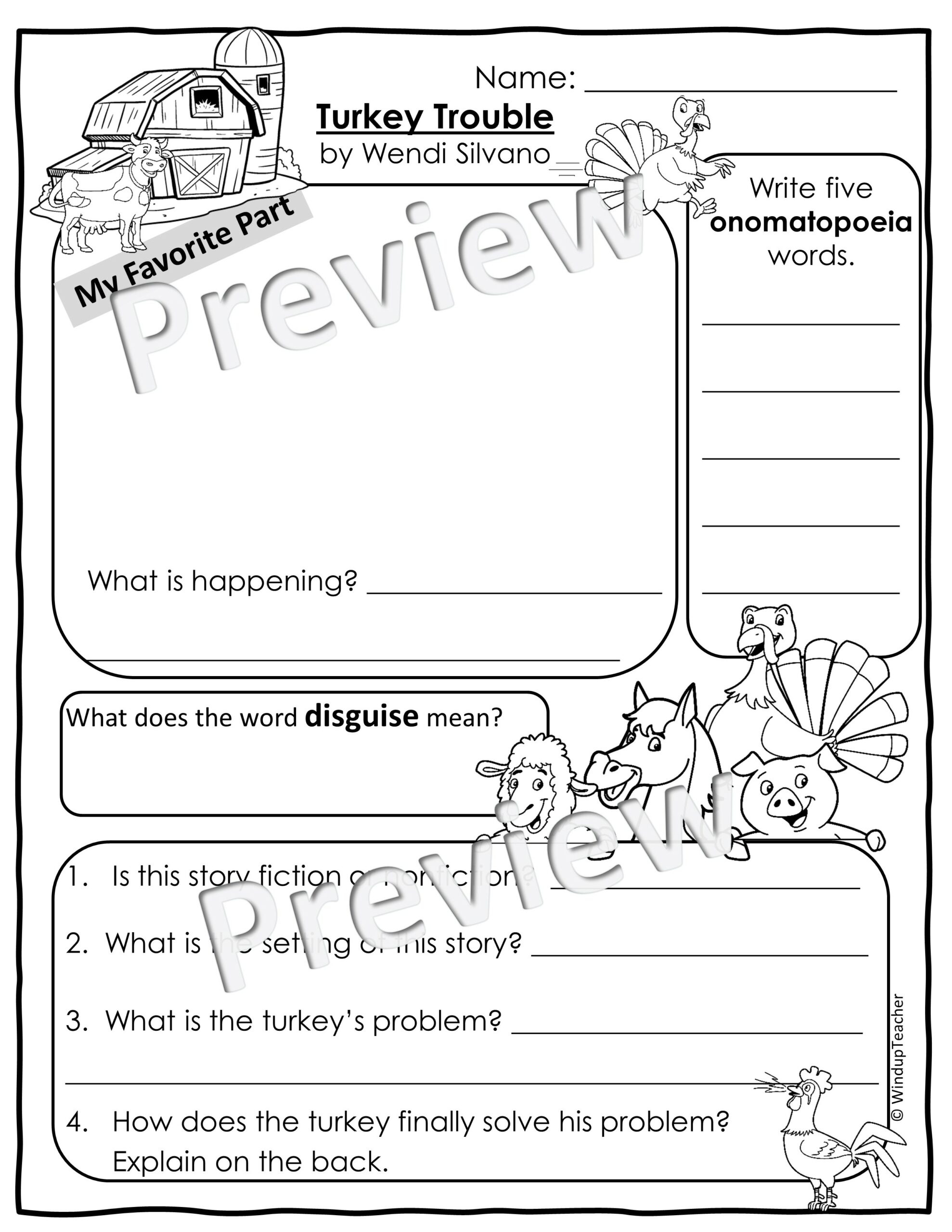 Turkey Trouble Activity Sheet Printable Picture Book Activities intended for Turkey Trouble Activities Printable