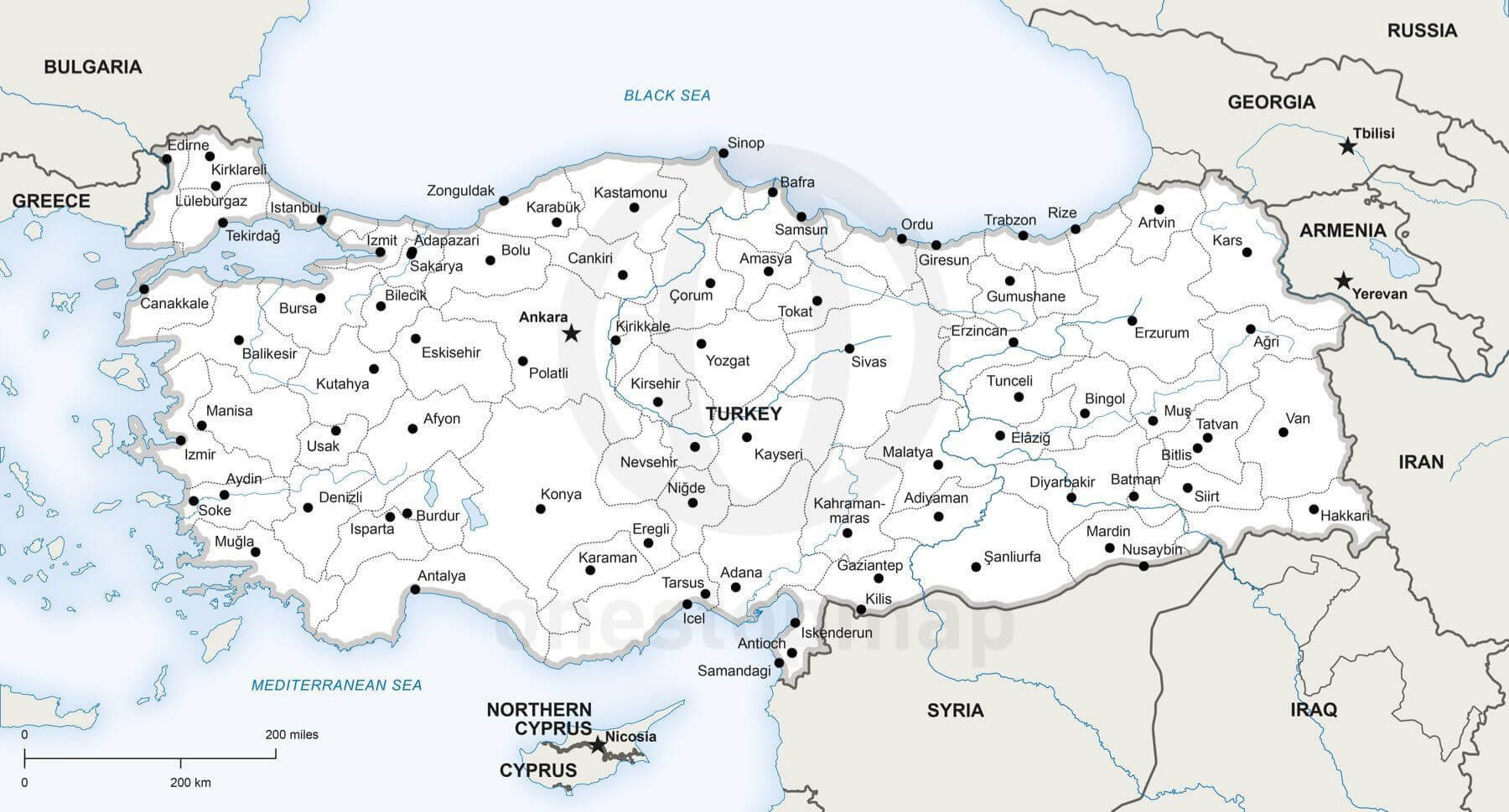 Vector Map Of Turkey Political | One Stop Map within Map of Turkey Printable