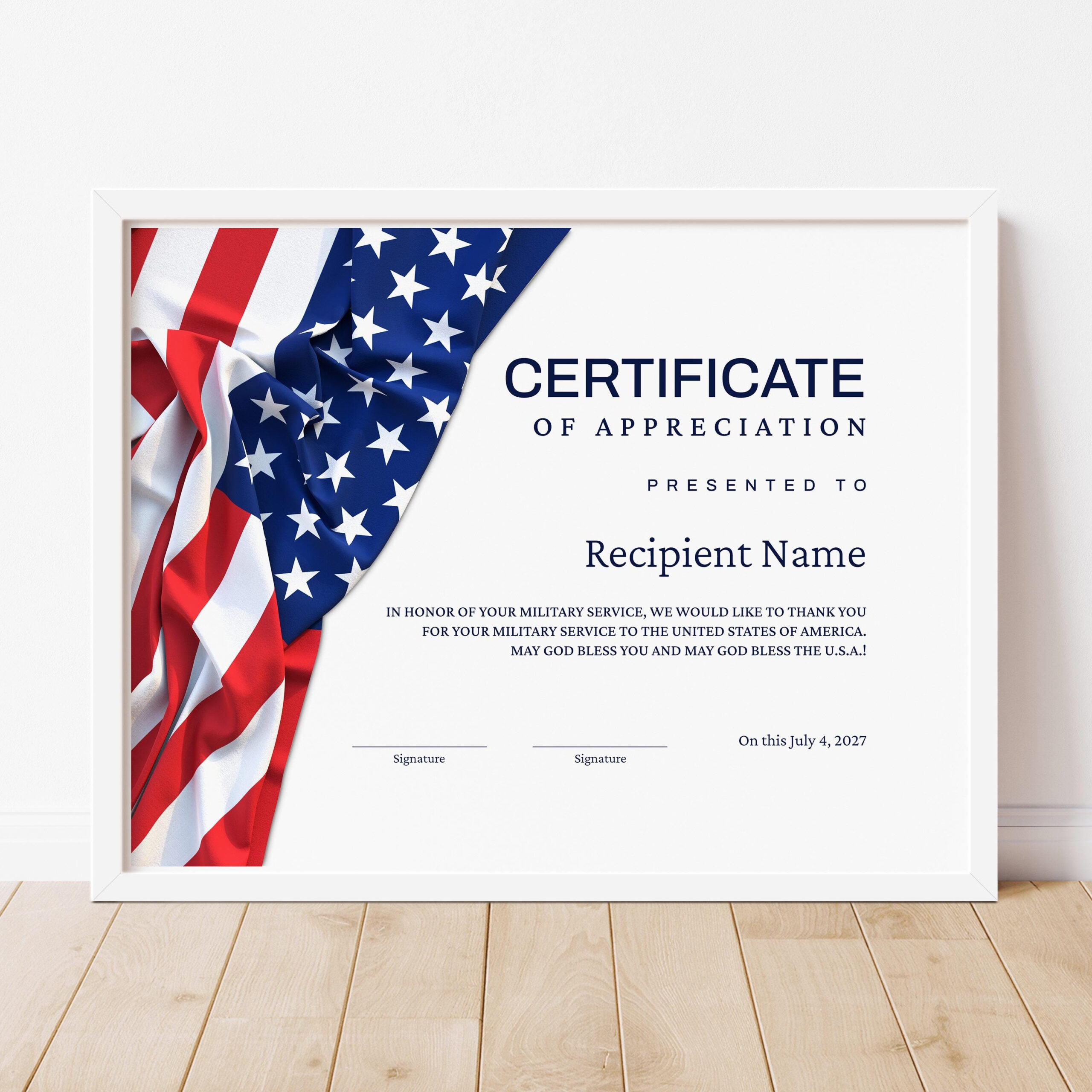 Veteran&amp;#039;S Certificate Of Appreciation Template, Editable for Veterans Day Printable Certificates