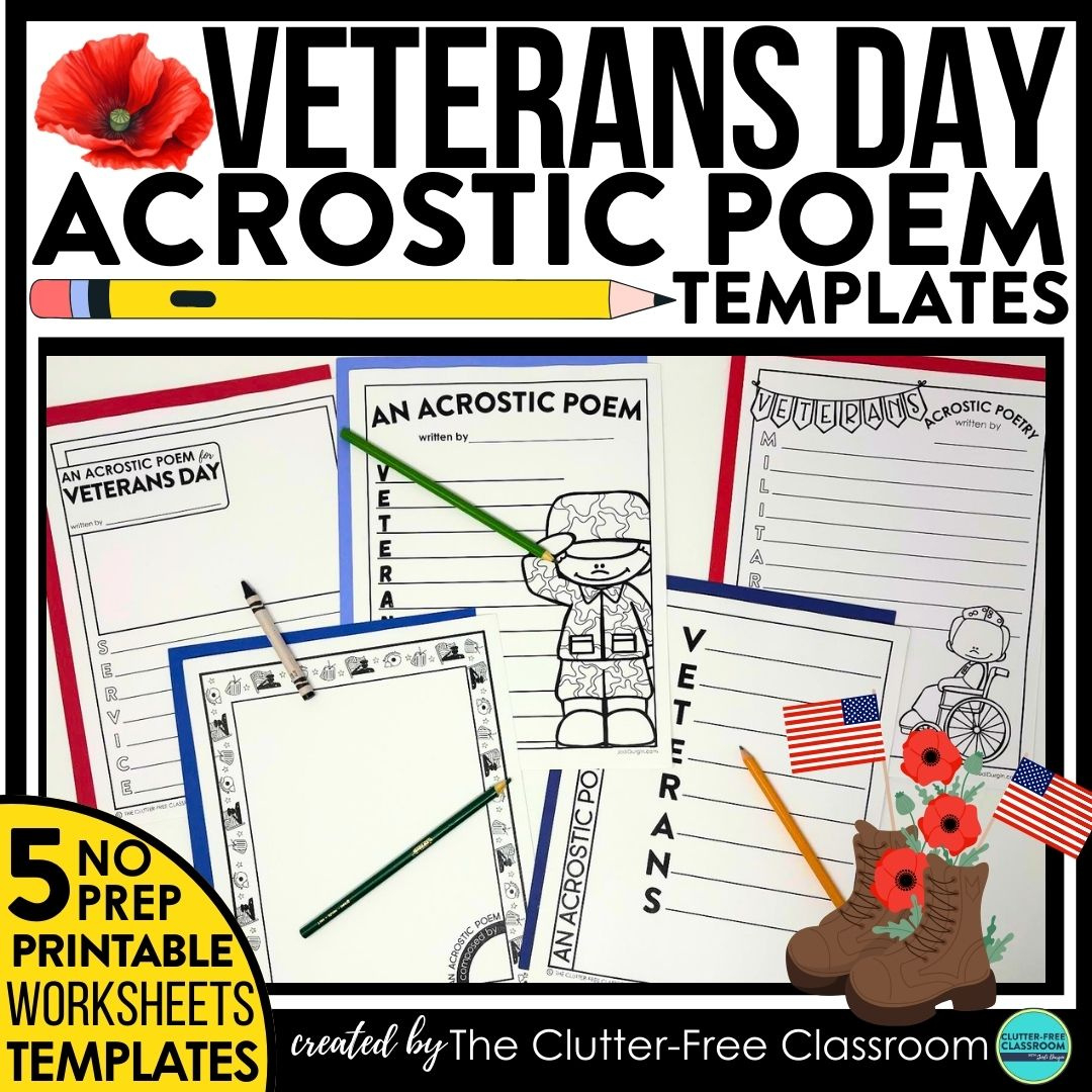 Veterans Day Acrostic Poem Template Activities For Elementary with Veterans Day Acrostic Poems Template