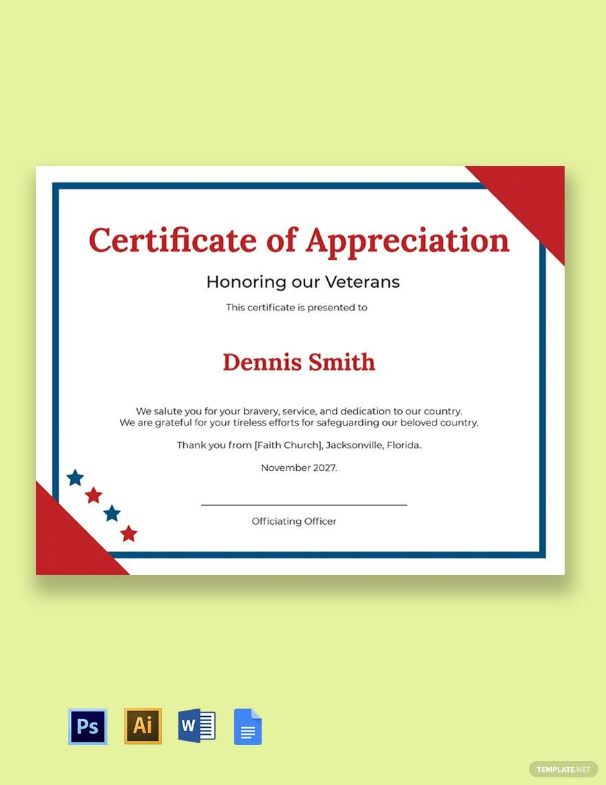 Veterans Day Appreciation Certificate Template In Word within Veterans Day Certificate Printable