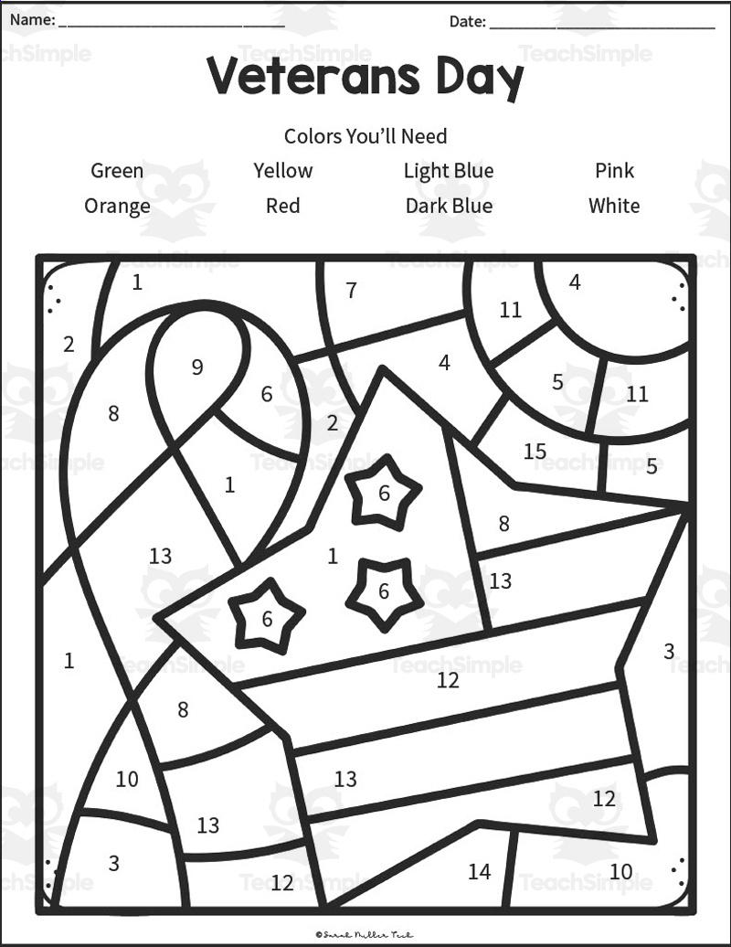Veteran&amp;#039;S Day Coloring Activity in Free Printable Veterans Day Color By Number