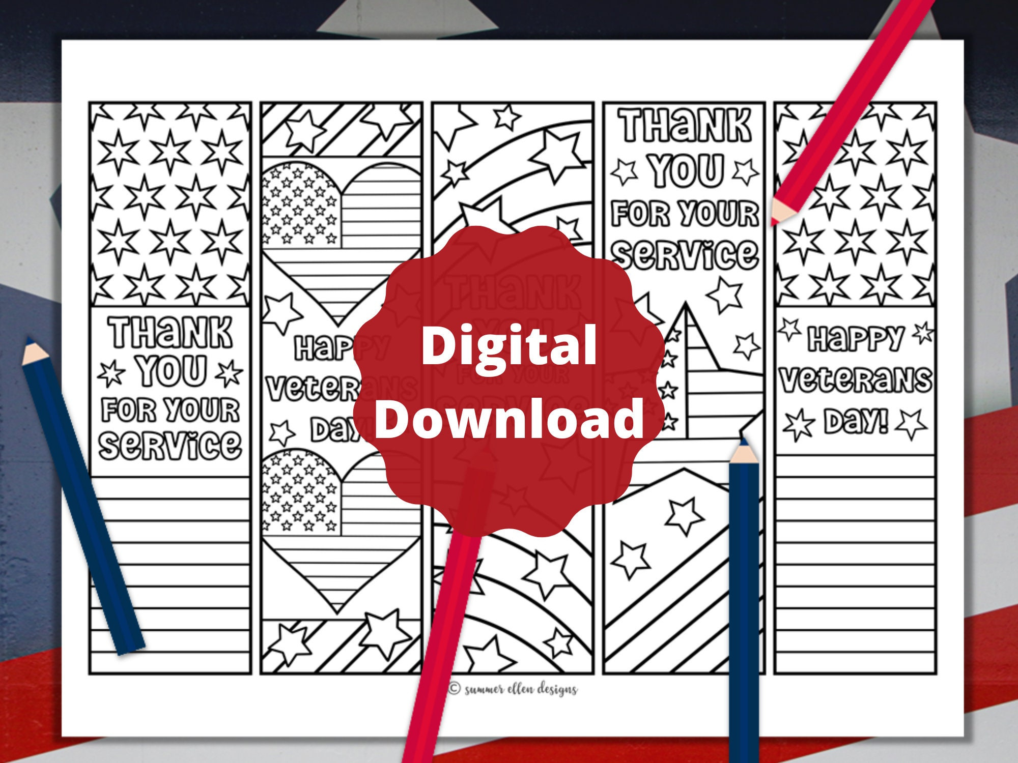 Veterans Day Coloring Bookmarks: Patriotic Kids Gift (Pdf Download for Veterans Day Bookmarks Printable