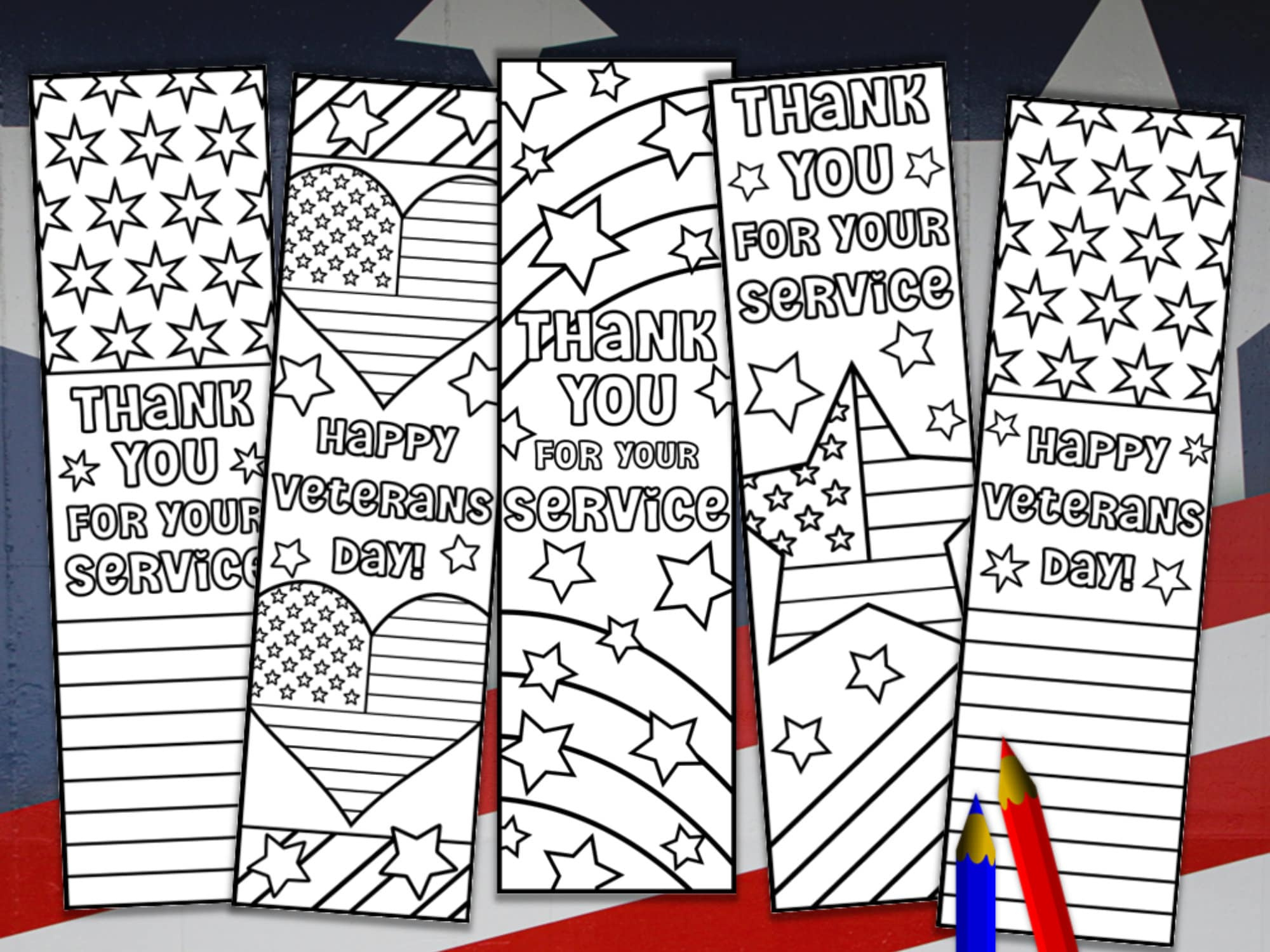 Veterans Day Coloring Bookmarks: Patriotic Kids Gift (Pdf Download for Veterans Day Bookmarks Printable