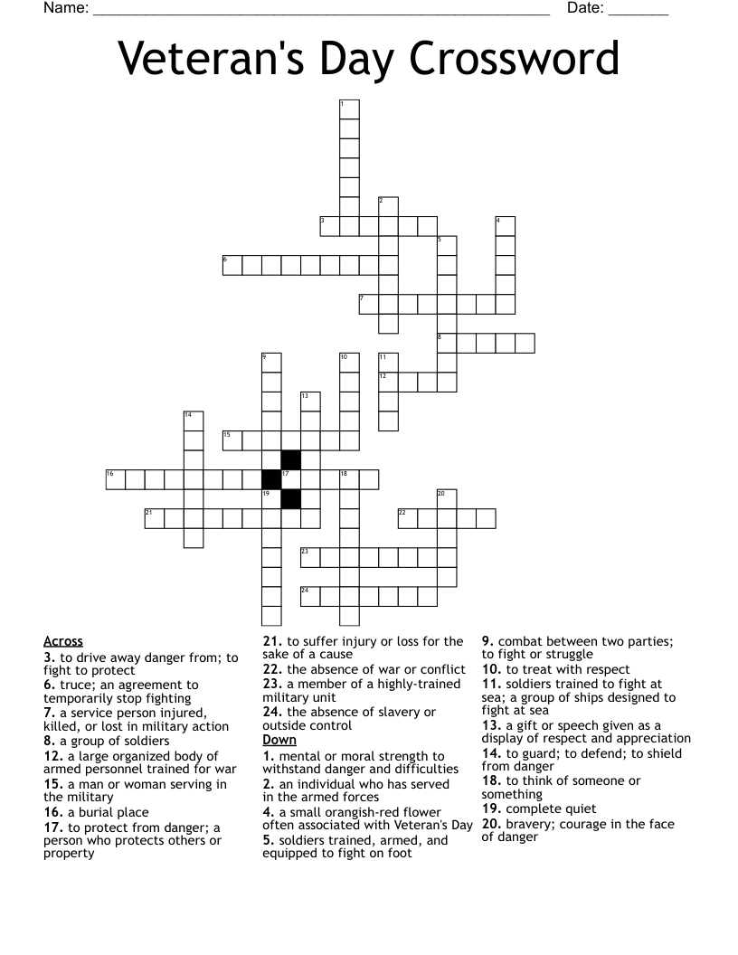 Veteran&amp;#039;S Day Crossword - Wordmint for Veterans Day Crossword Puzzle Free Printable