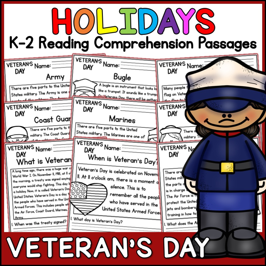 Veterans Day Holidays Reading Comprehension Passages K-2 | Made with regard to Veterans Day Reading Comprehension Printables