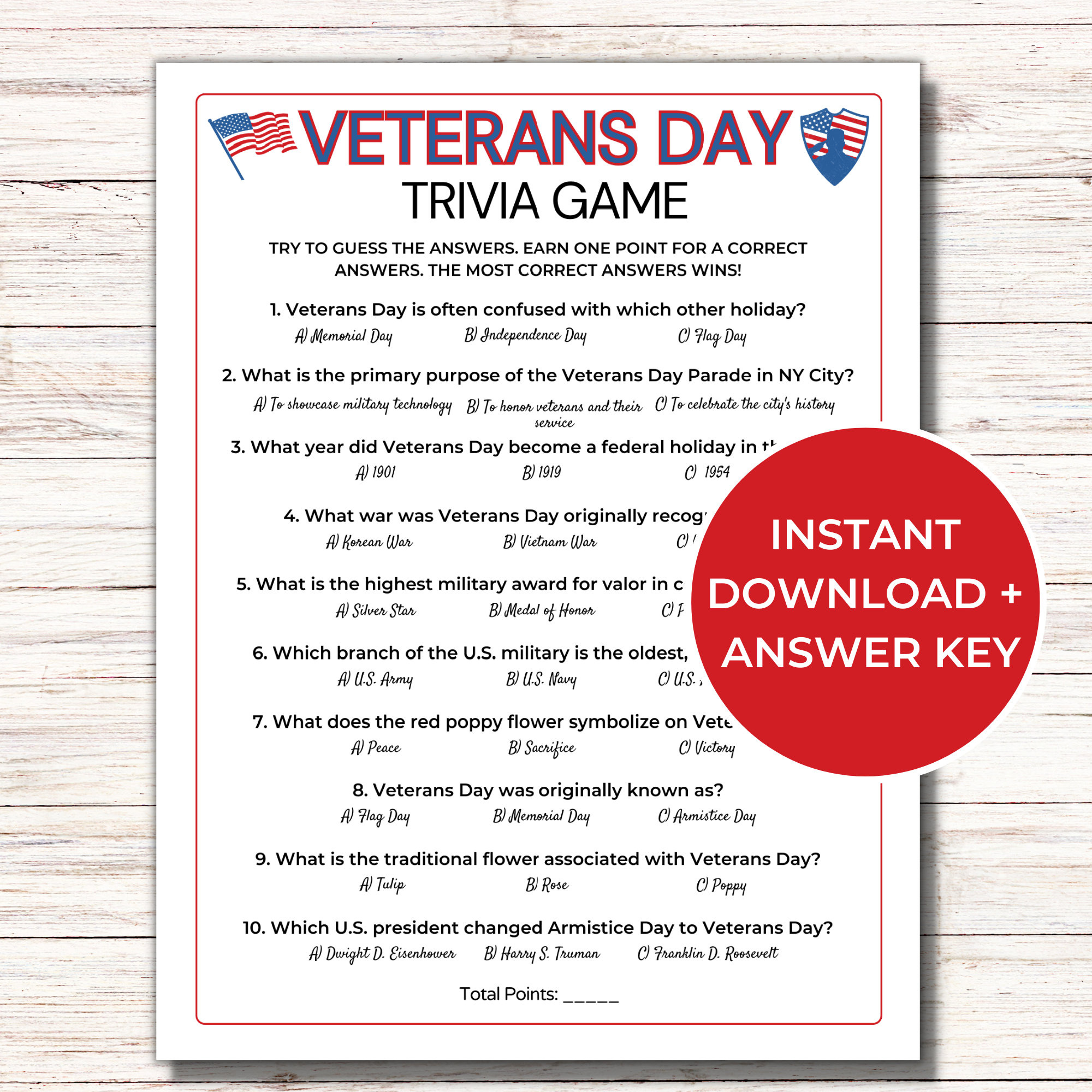 Veterans Day Quizspiel, Druckbare Veterans Day Spiele for Veterans Day Trivia Printable