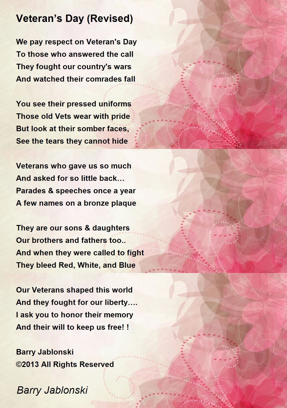 Veteran&amp;#039;S Day (Revised) - Veteran&amp;#039;S Day (Revised) Poembarry in Veterans Day Speeches Poems