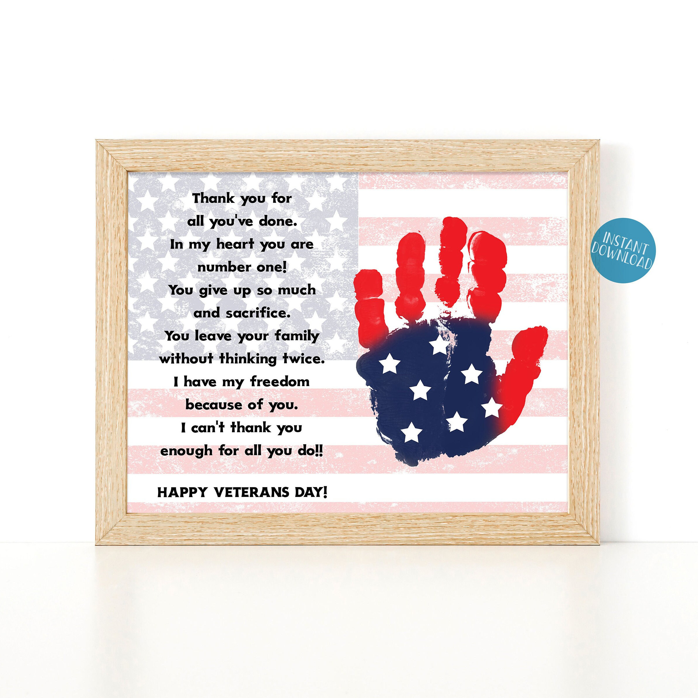 Veterans Day Thank You Card, Handprint Art Project For Kids for Short Veterans Day Poems
