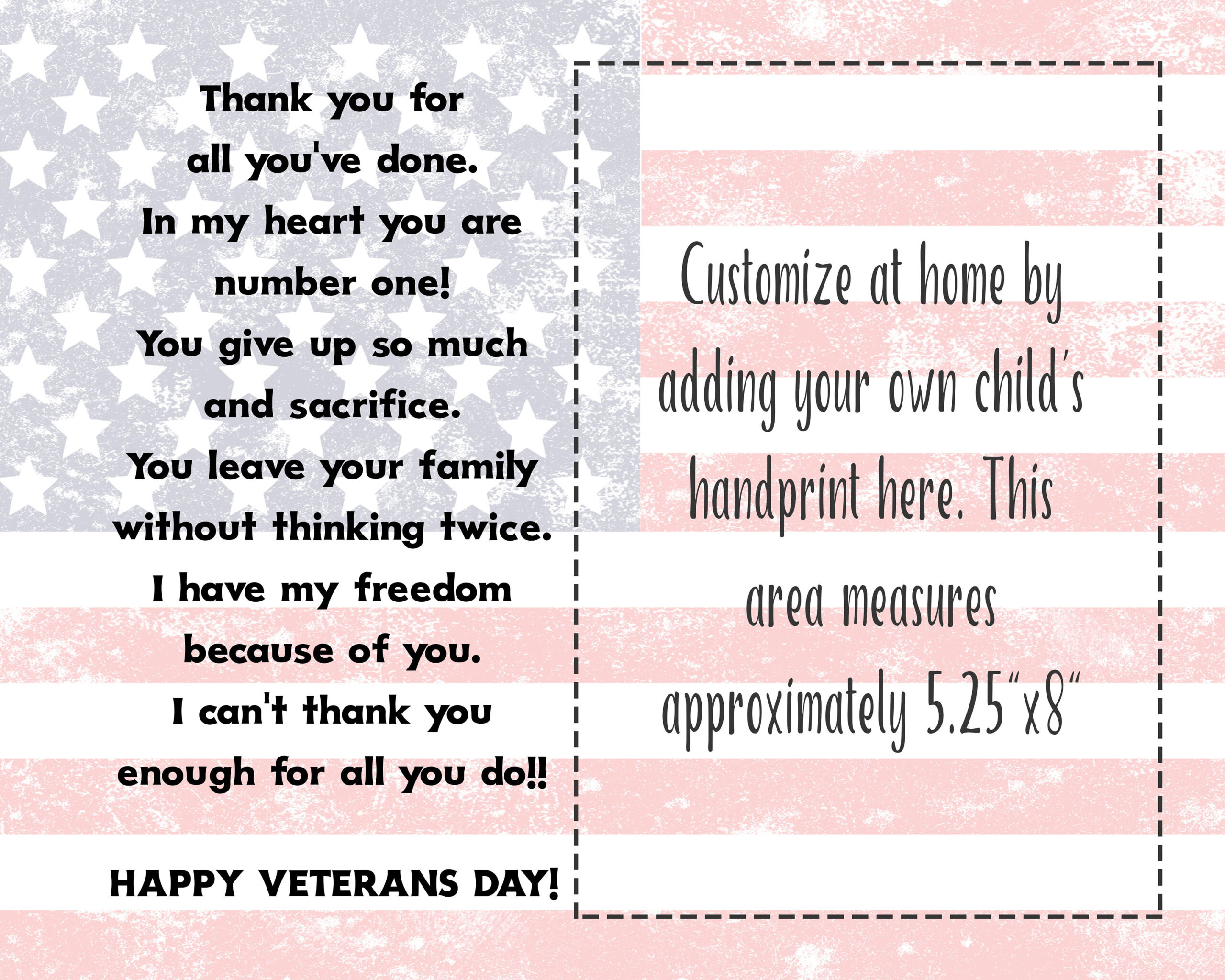 Veterans Day Thank You Card, Handprint Art Project For Kids for Veterans Day Poem Template